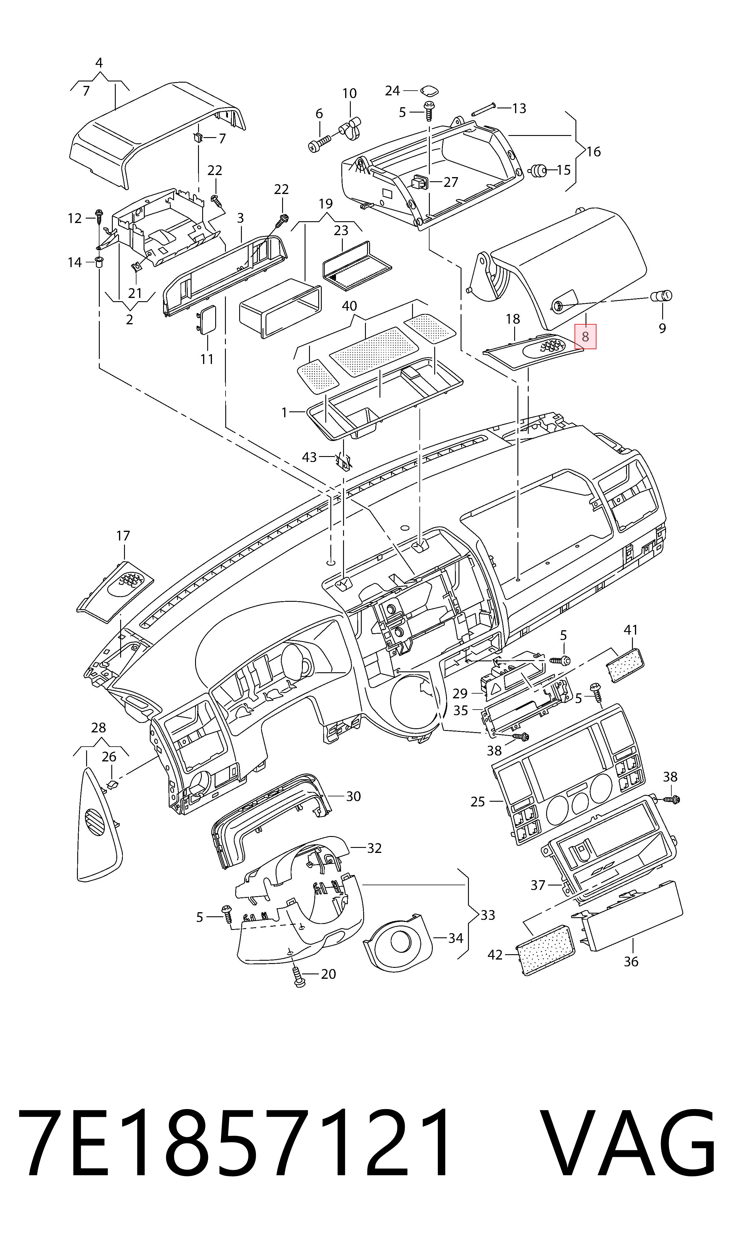 Tampa da caixa para luvas (porta-luvas) Volkswagen Transporter T5 7HB, 7HJ, 7EB, 7EJ