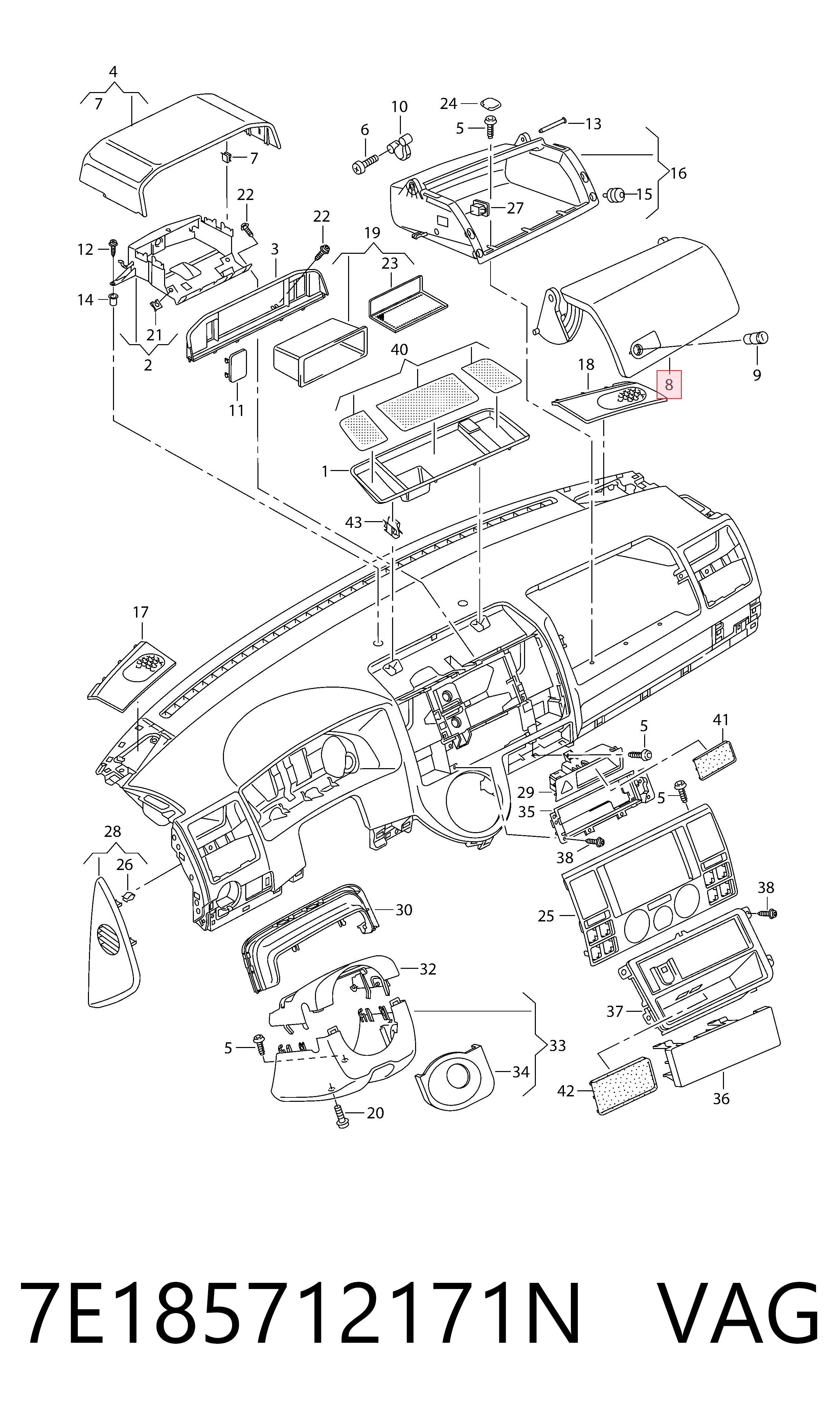 Tampa da caixa para luvas (porta-luvas) Volkswagen Transporter 7HB, 7HJ, 7EB, 7EJ ao melhor preço