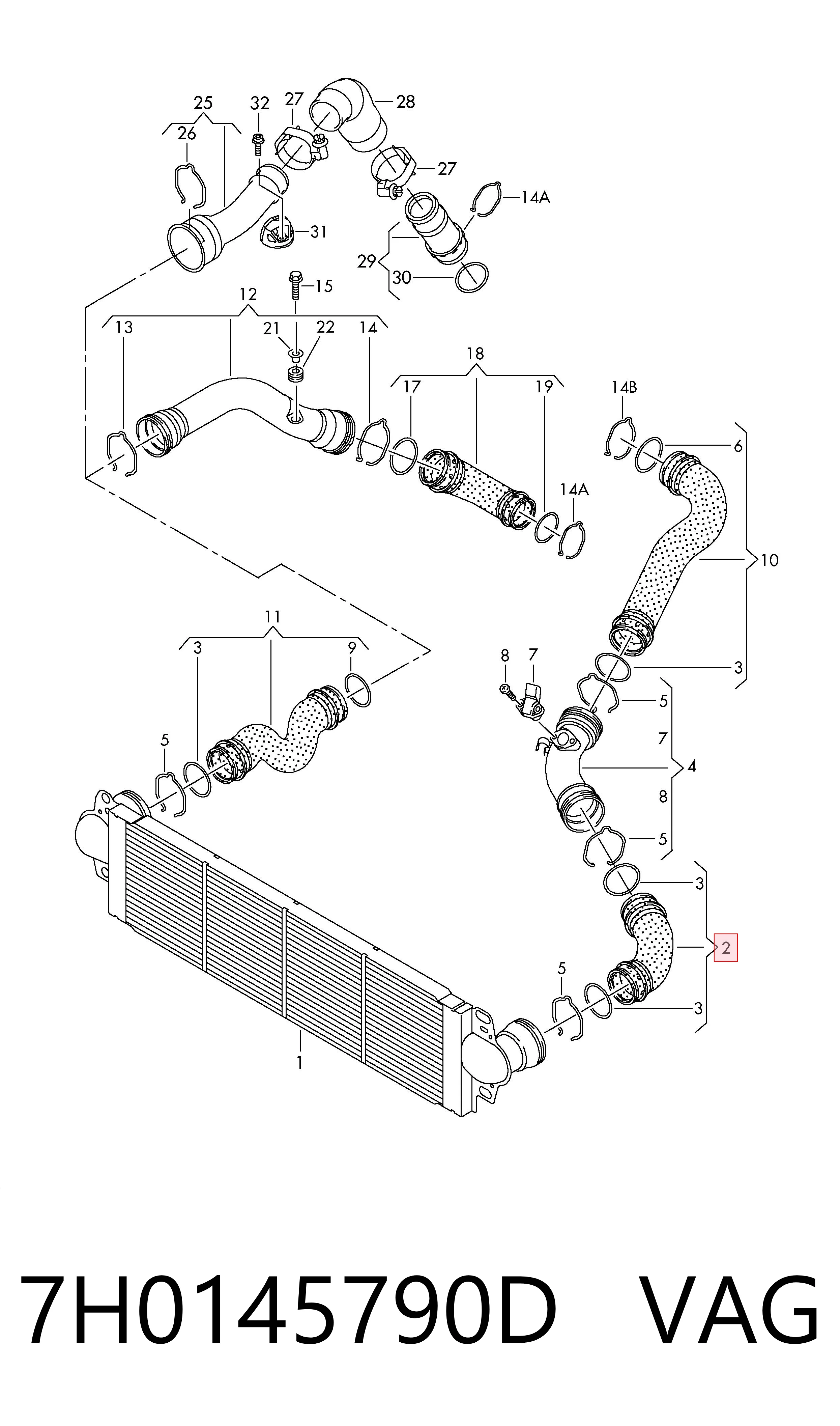 7H0145790D VAG Mangueira (cano derivado) de intercooler