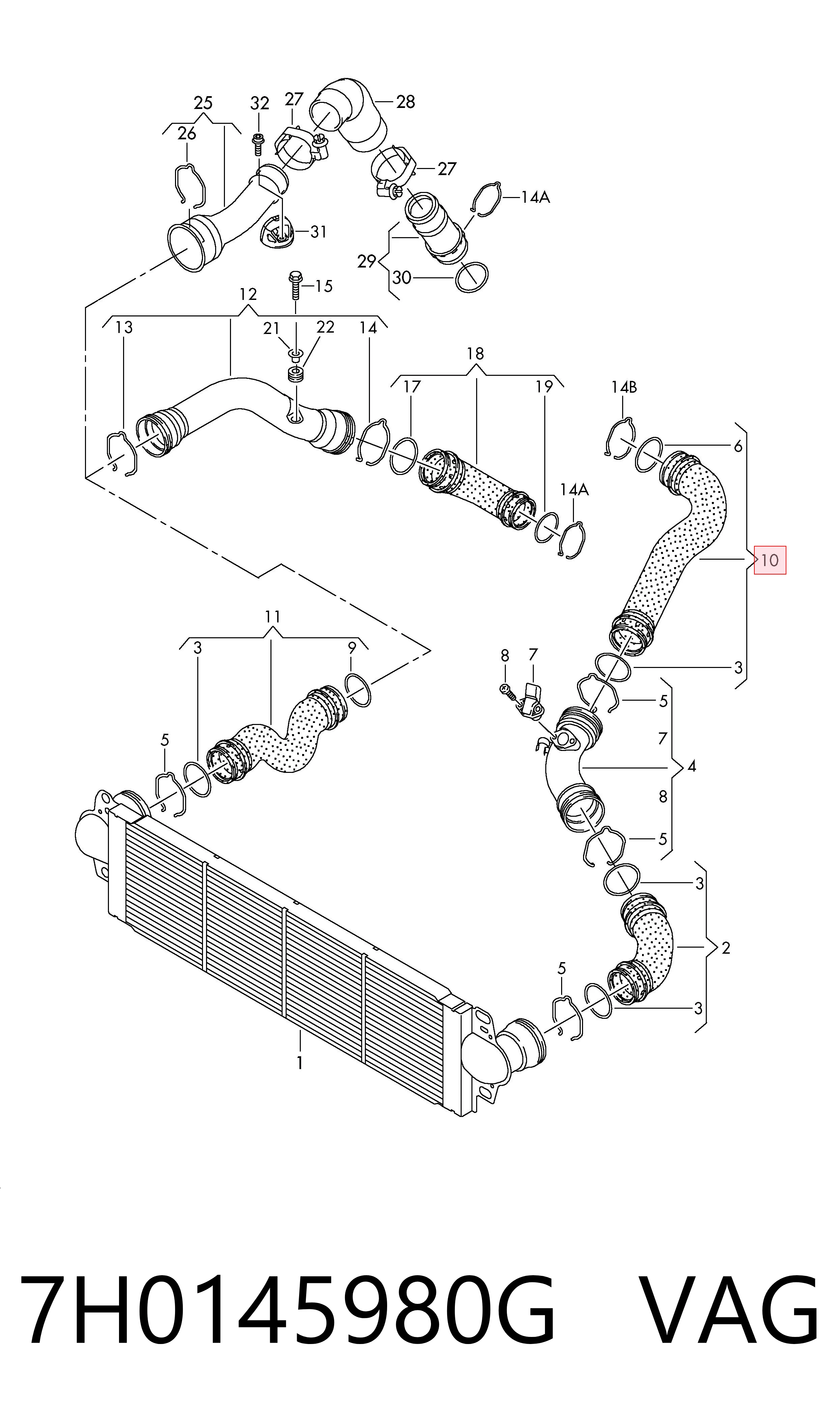 7H0145980G VAG Mangueira (cano derivado) de intercooler