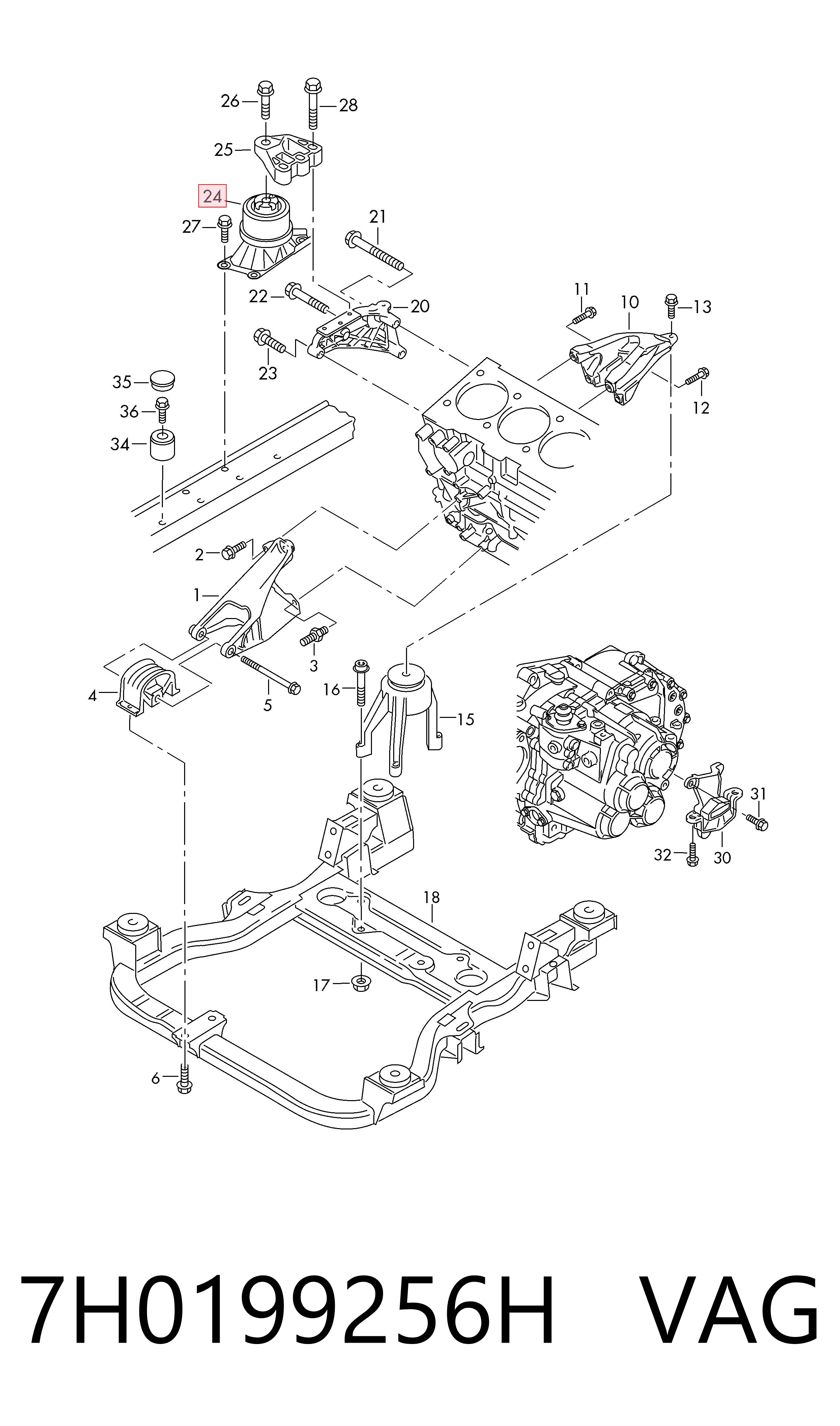 7H0199256H VAG Coxim (suporte) direito de motor