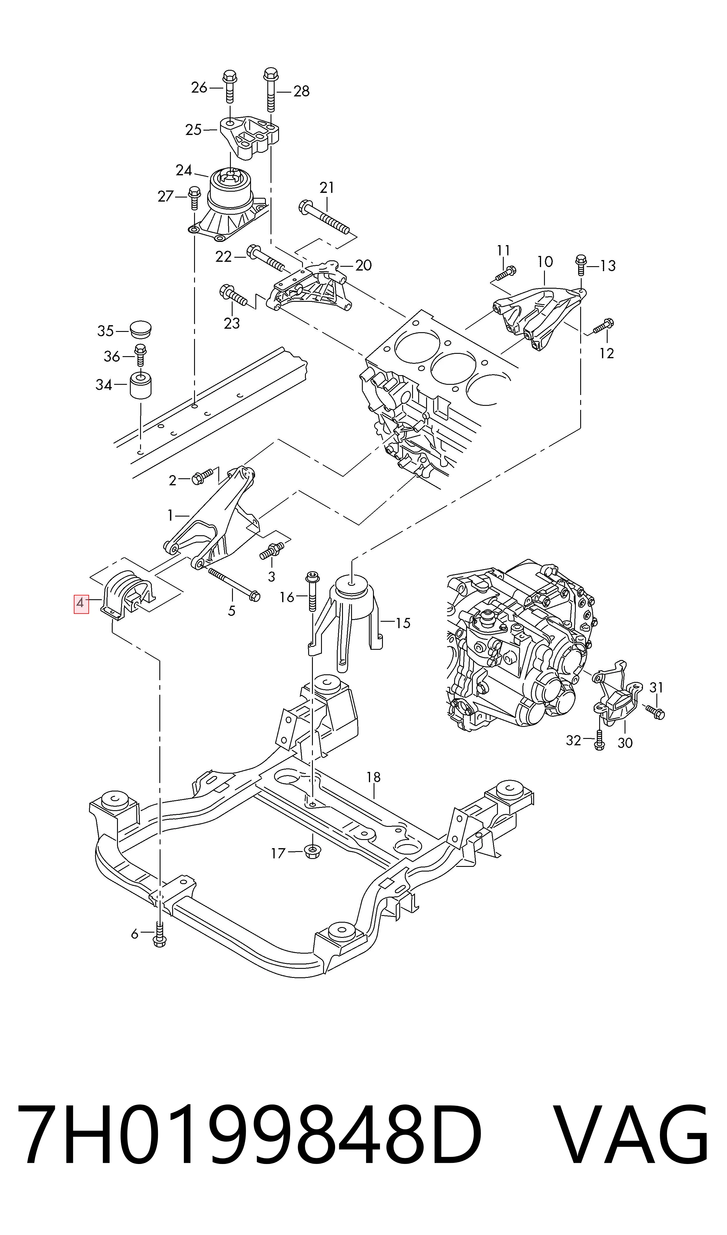 Coxim (suporte) dianteiro de motor 7H0199848D VAG