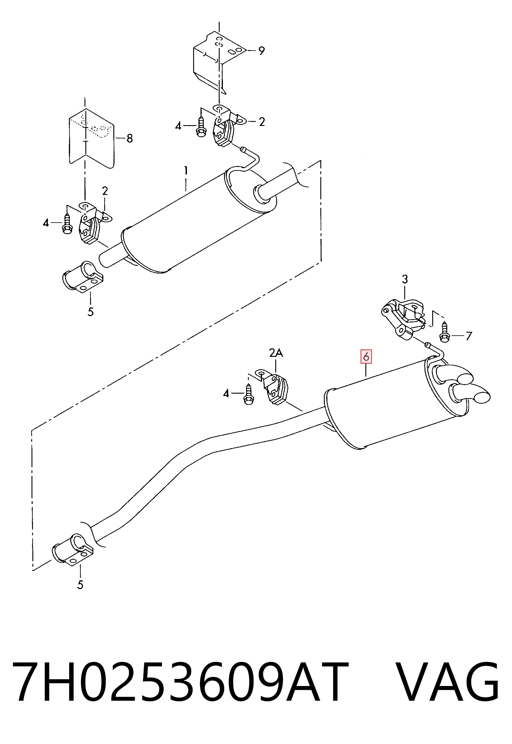 Silenciador, parte traseira para Volkswagen Multivan 7HM, 7HN, 7HF, 7EF, 7EM, 7EN