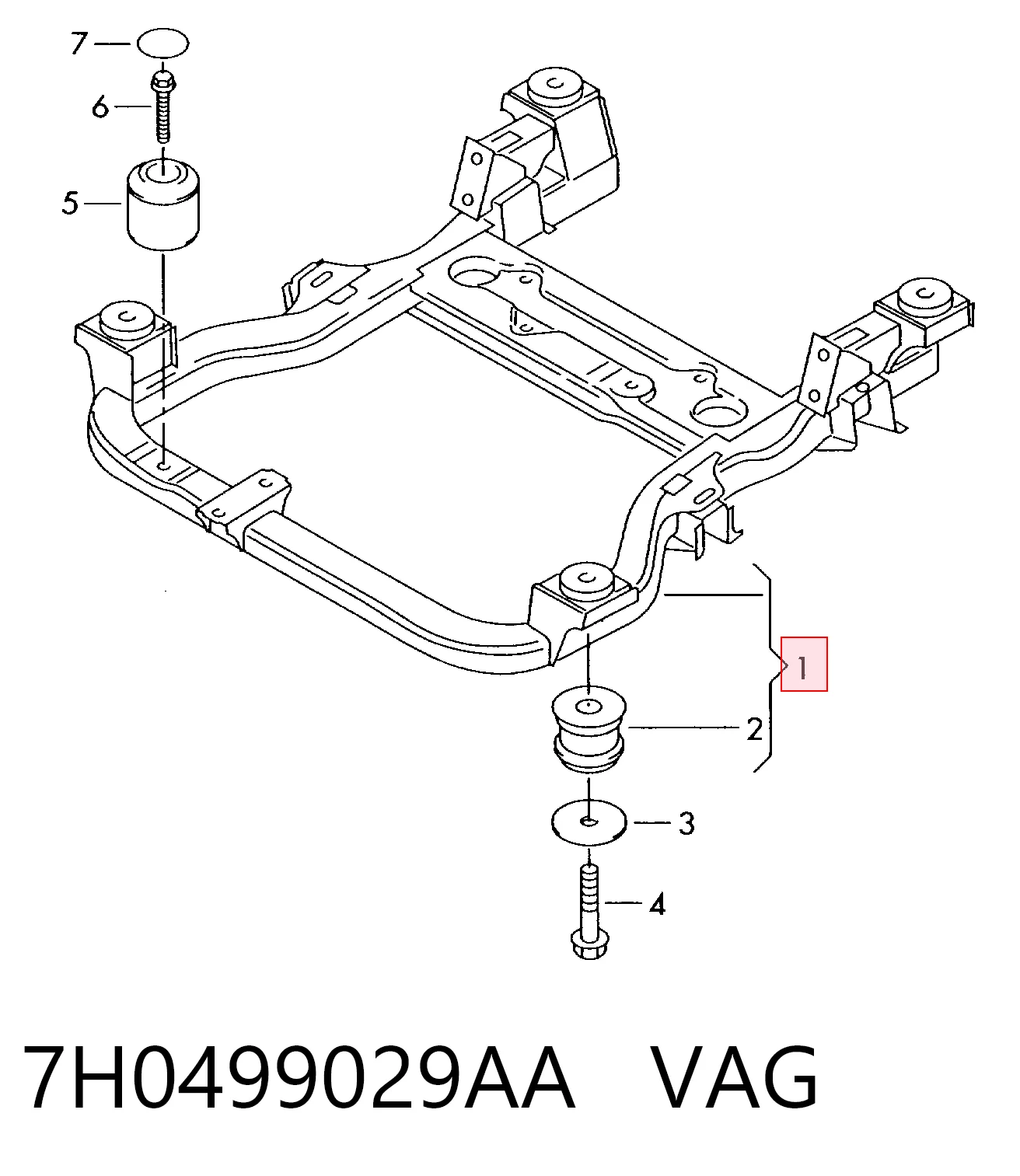 Viga de suspensão dianteira (plataforma veicular) para Volkswagen Transporter 7HB, 7HJ, 7EB, 7EJ