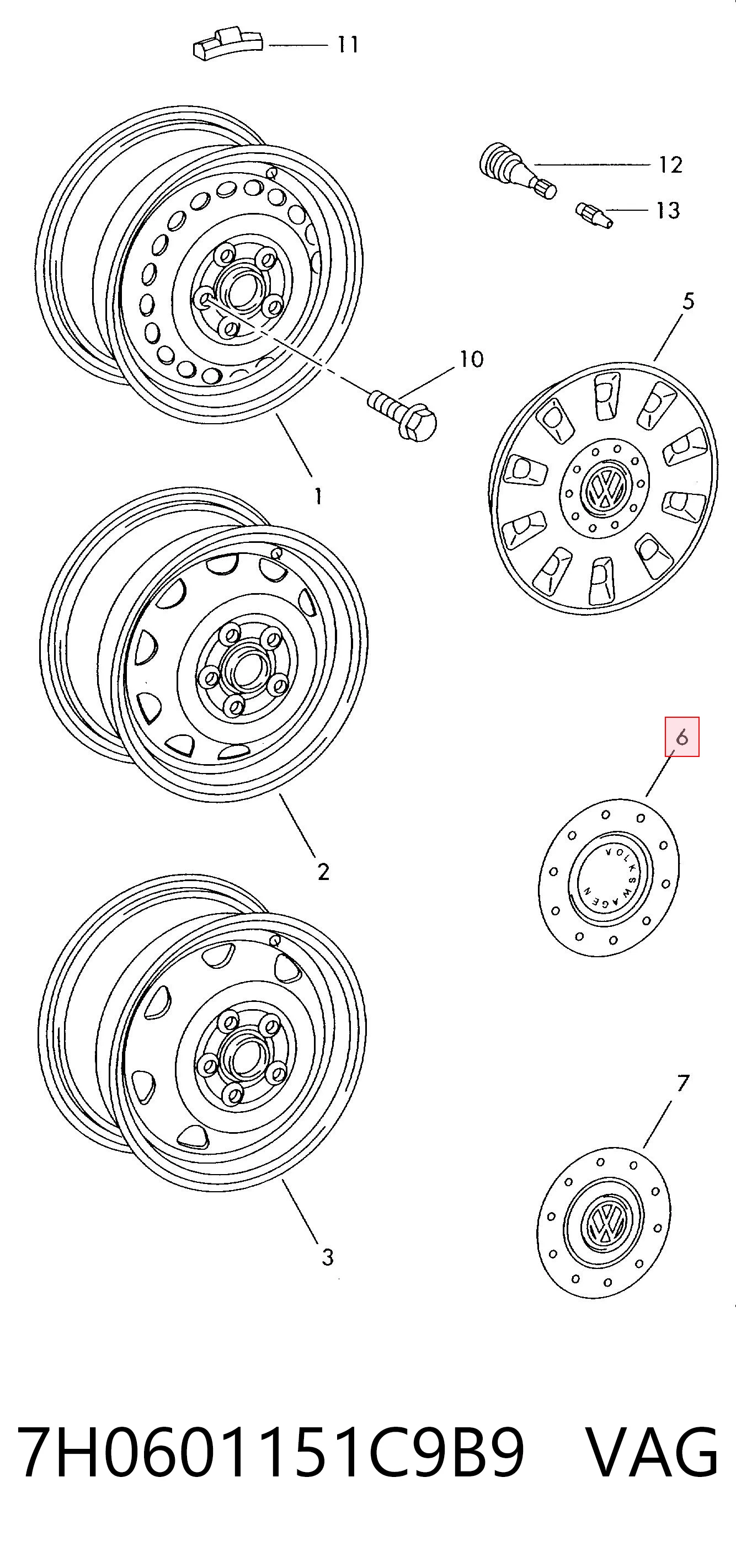 7H0601151C9B9 VAG Coberta de disco de roda