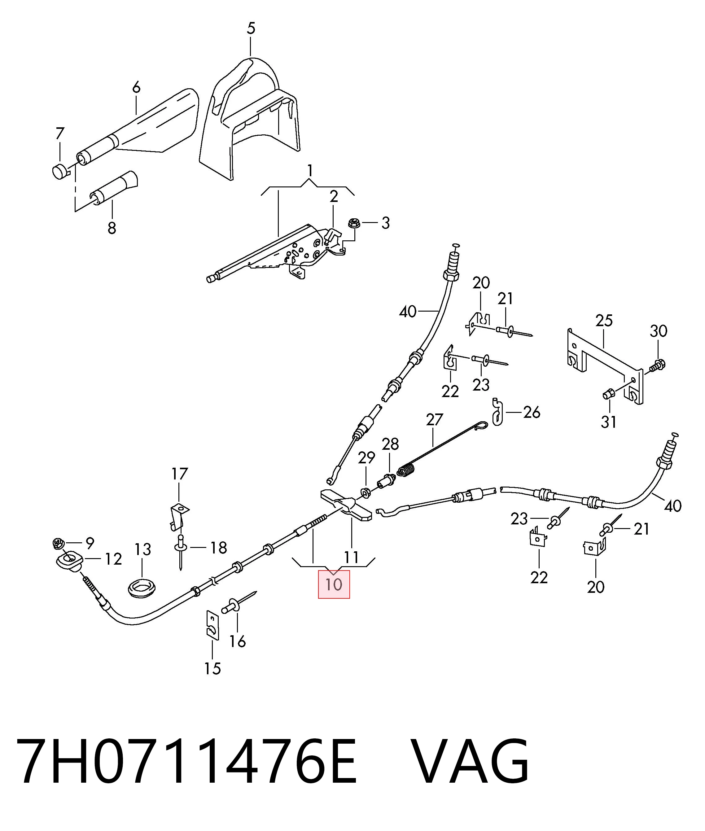 Cabo do freio de estacionamento dianteiro VAG 7H0711476E preço, a partir de 21,64 USD