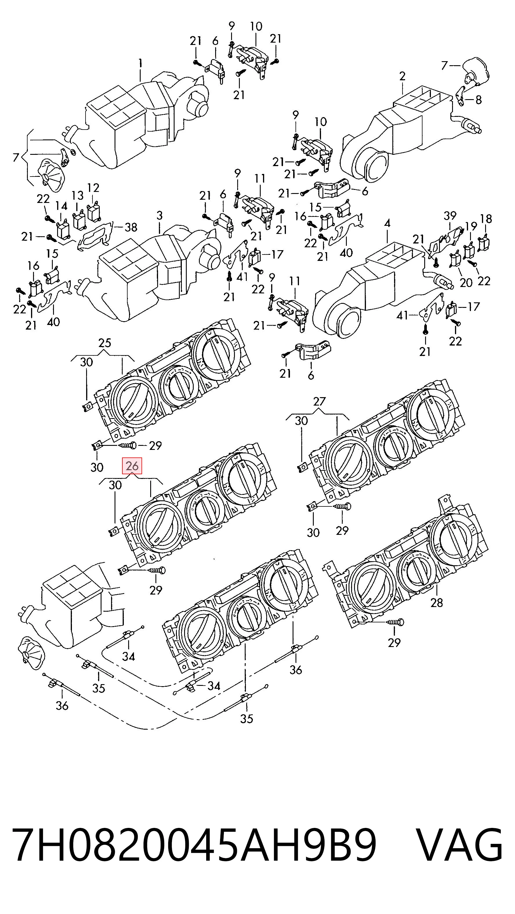 Unidade de controlo dos modos de aquecimento/condicionamento para Volkswagen Transporter T5 7HB, 7HJ, 7EB, 7EJ