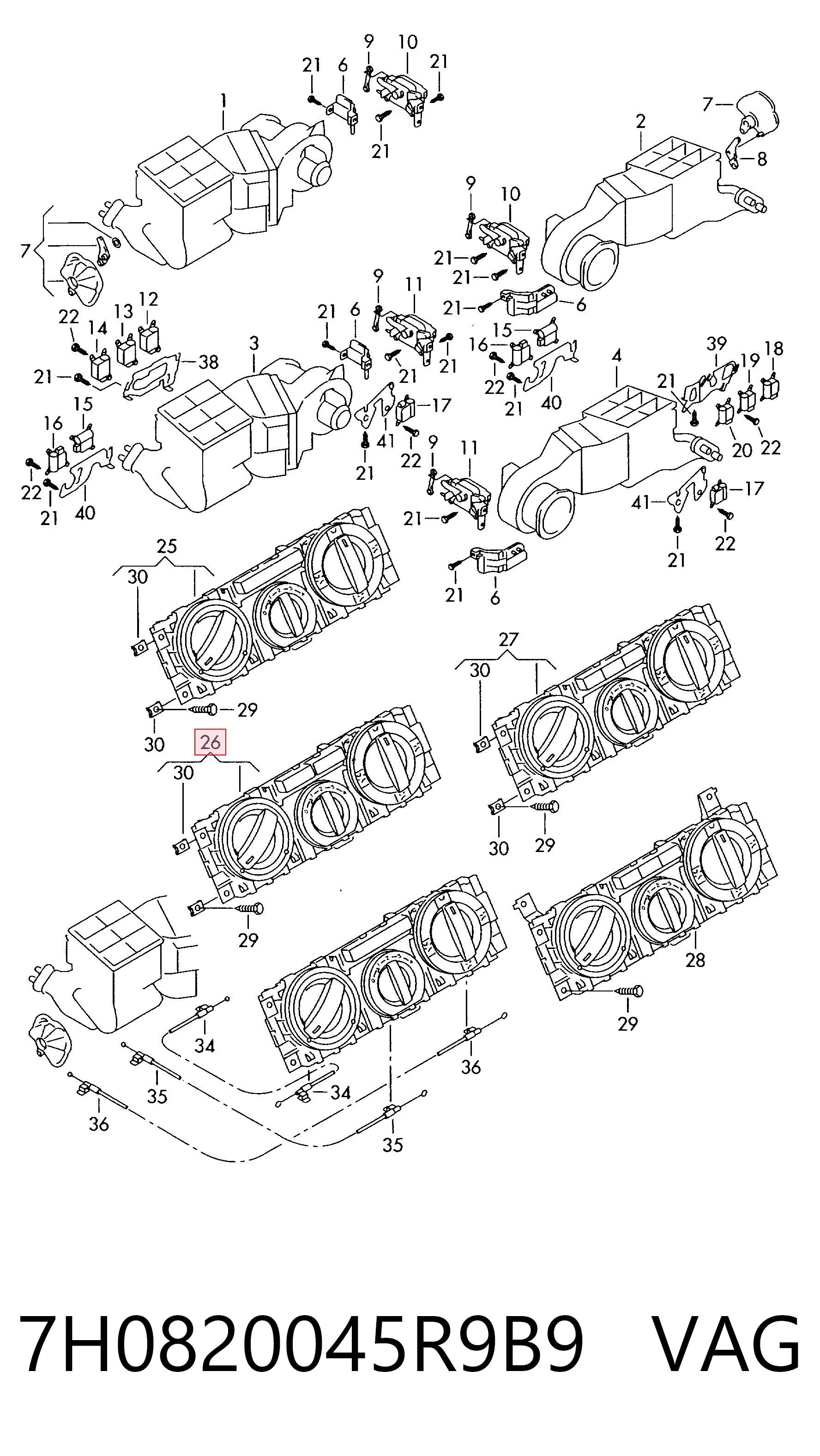 Unidade de controlo dos modos de aquecimento/condicionamento Volkswagen Transporter  7HB, 7HJ, 7EB, 7EJ ao melhor preço