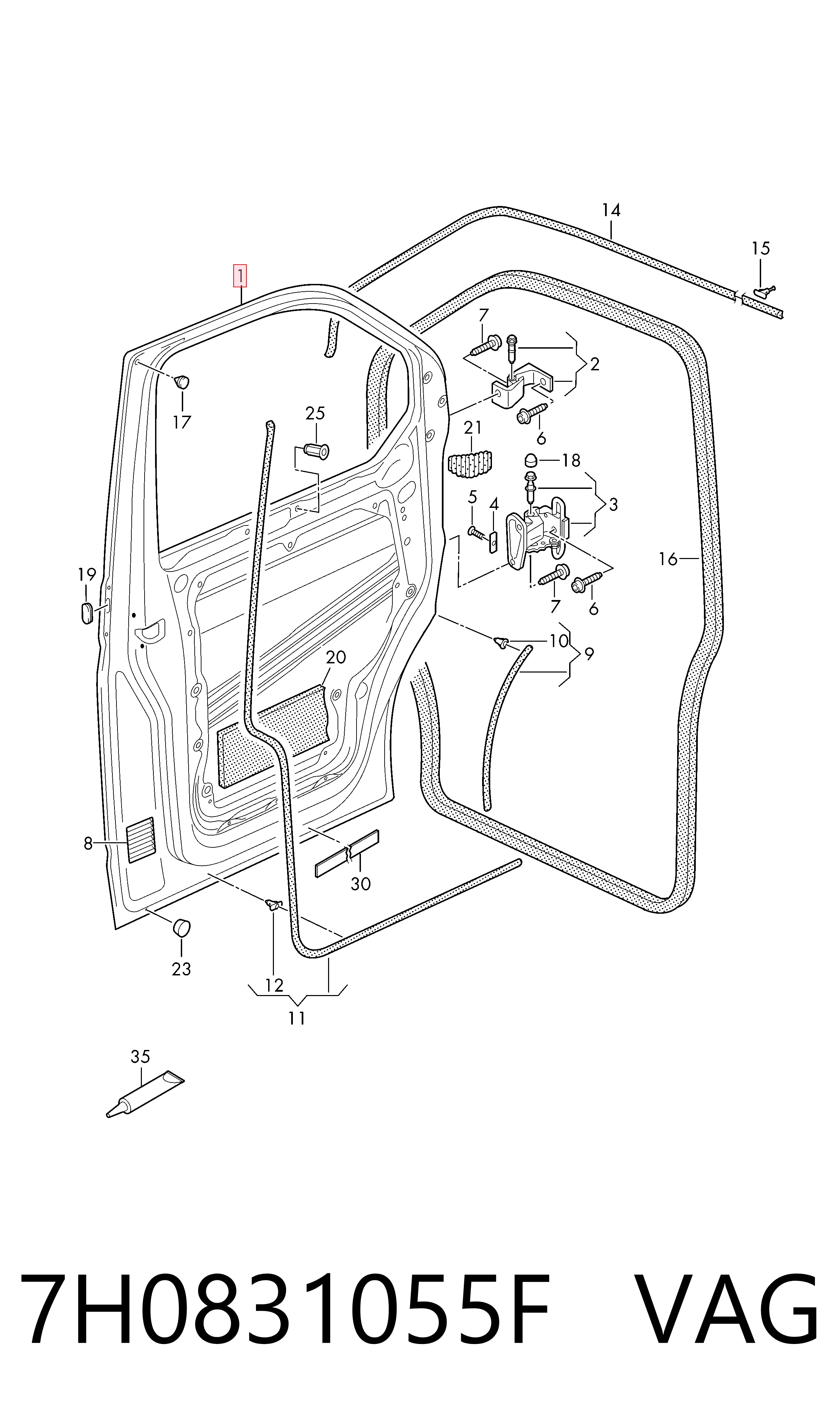 Porta dianteira esquerda para Volkswagen Transporter T5 7HB, 7HJ, 7EB, 7EJ