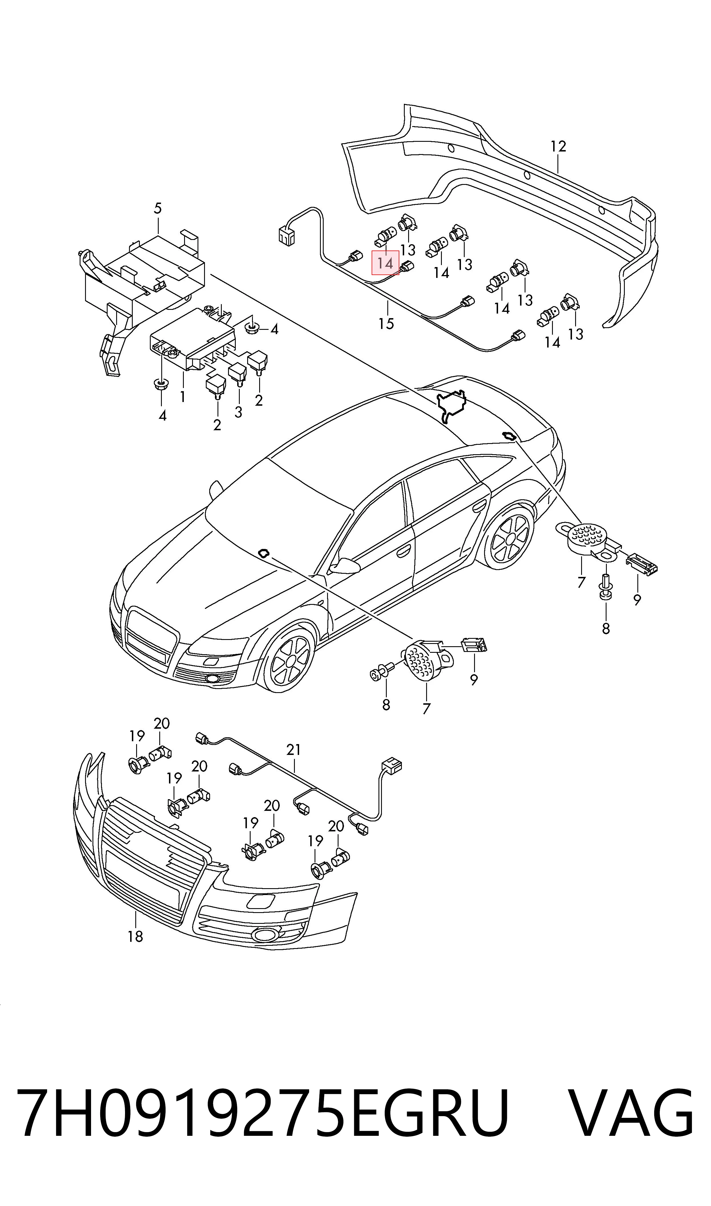Sensor traseiro de sinalização de estacionamento (sensor de estacionamento) VAG 7H0919275EGRU preço, a partir de 24,72 USD