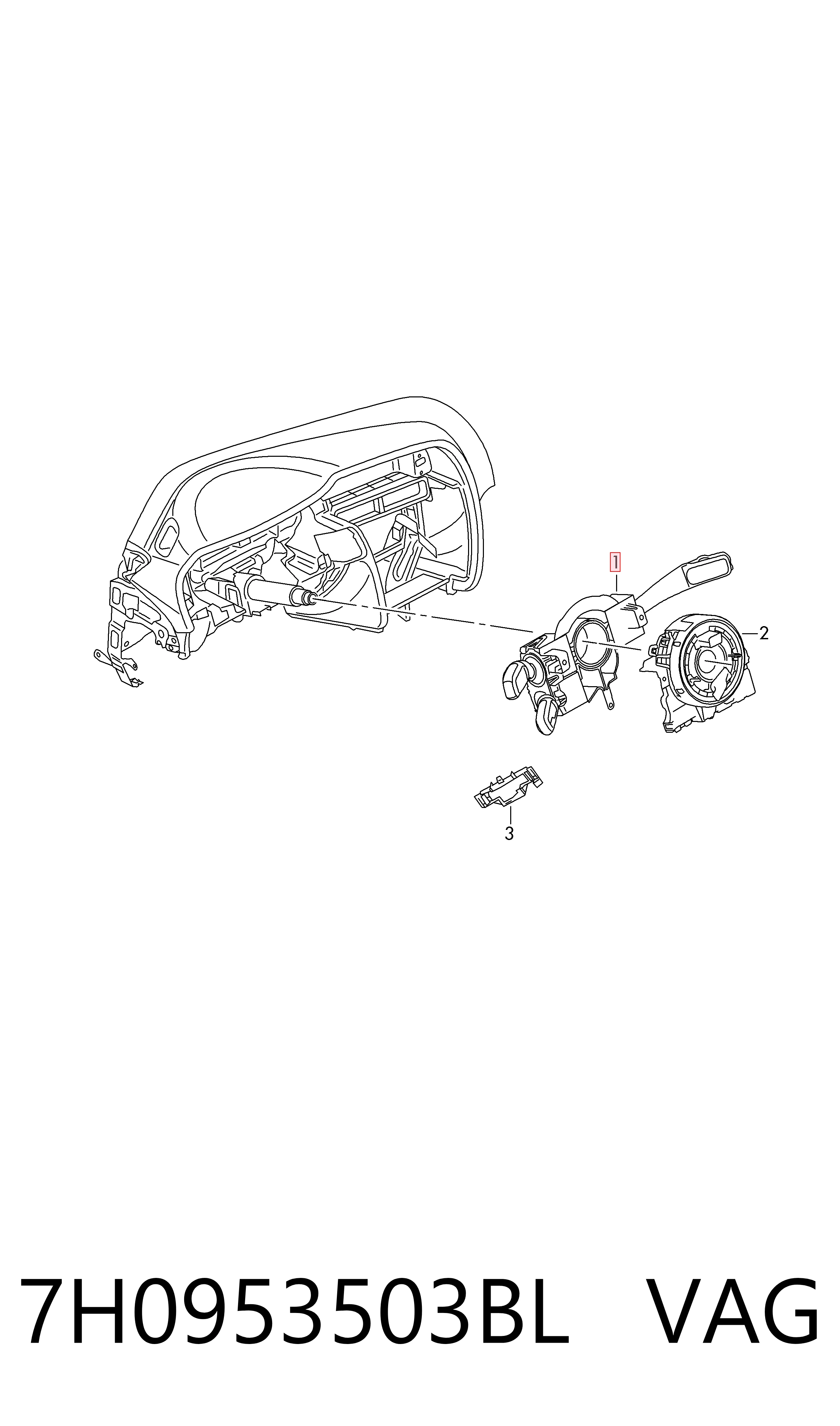  Comutador instalado na coluna da direção, montado Volkswagen Transporter T5 ônibus (7HB, 7HJ, 7EB, 7EJ) (2003 - 2016) T5