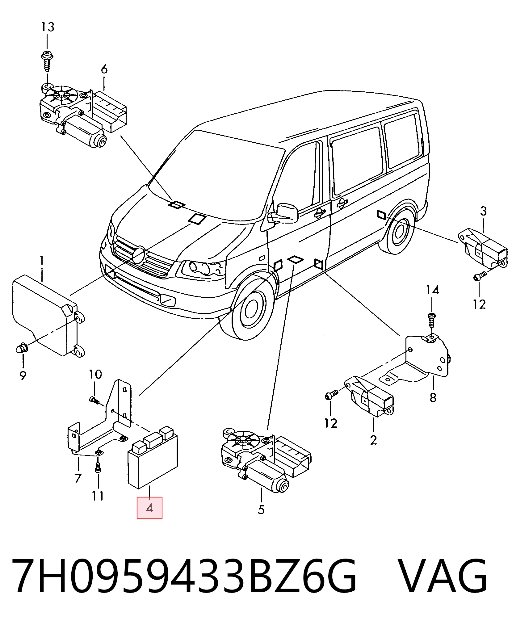 Unidade de conforto para Volkswagen Transporter 7HB, 7HJ, 7EB, 7EJ