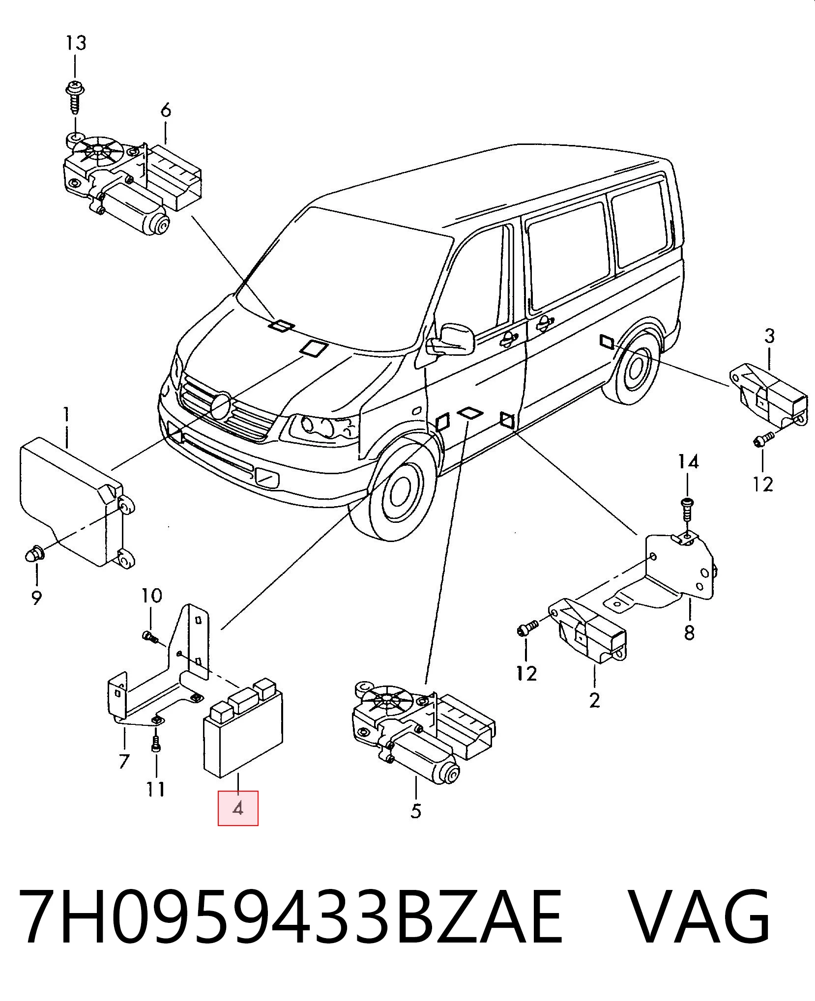 Unidade de conforto para Volkswagen Transporter T5 7HB, 7HJ, 7EB, 7EJ