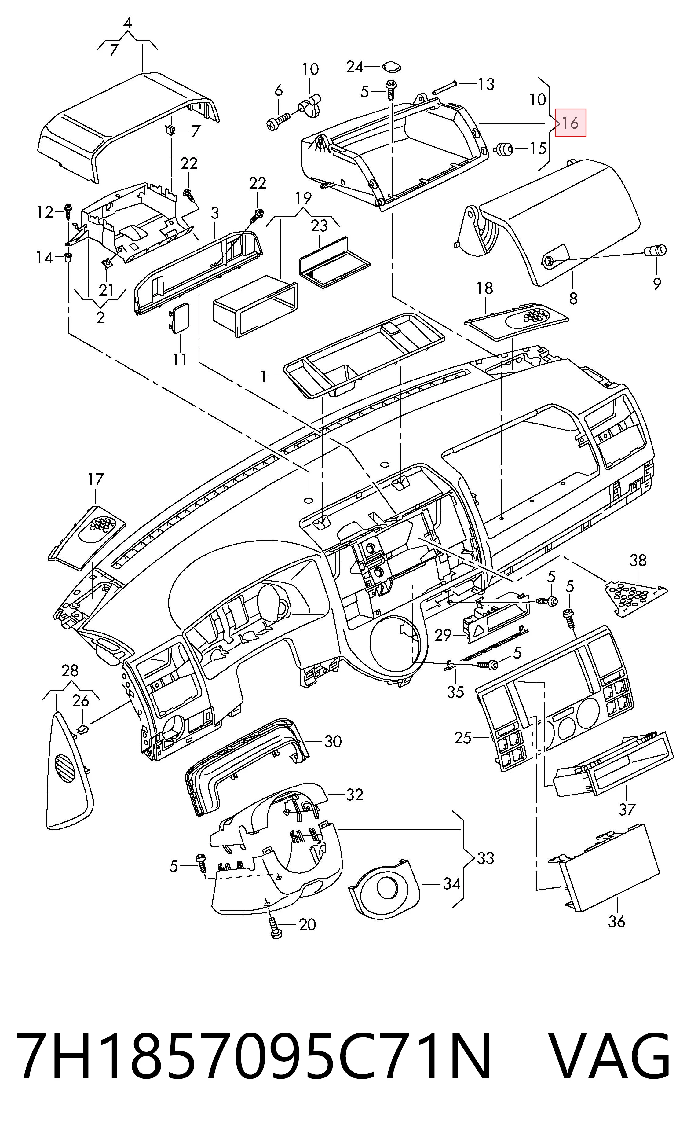 Caixa para porta-luvas (porta-luvas) Volkswagen Transporter  7HB, 7HJ, 7EB, 7EJ ao melhor preço