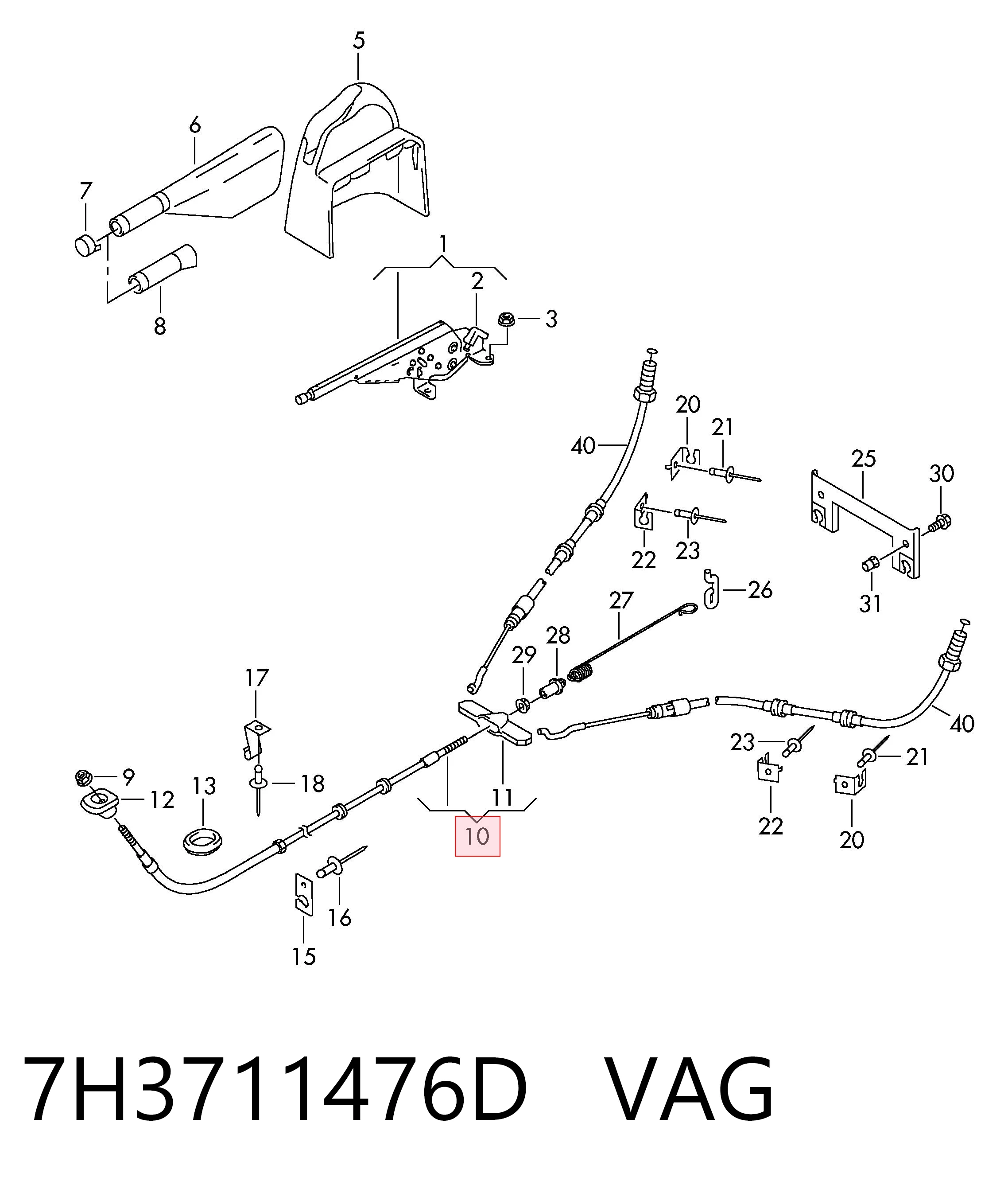 Cabo do freio de estacionamento dianteiro VAG 7H3711476D preço, a partir de 11,19 USD