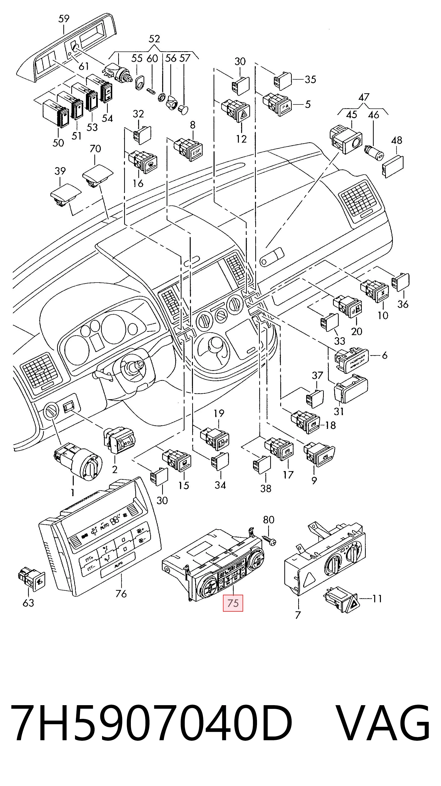 Unidade de controlo dos modos de aquecimento/condicionamento para Volkswagen Multivan 7HM, 7HN, 7HF, 7EF, 7EM, 7EN