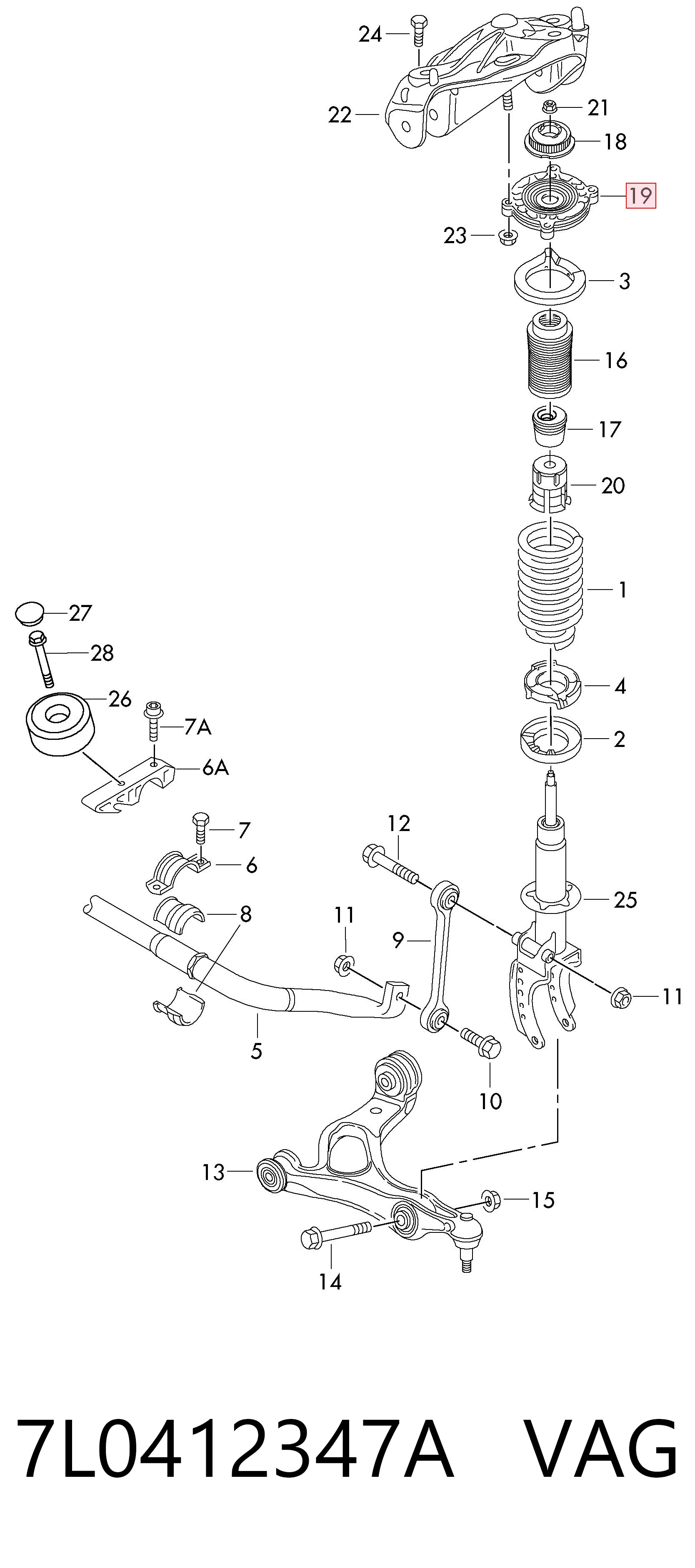 7L0412347A VAG Suporte de amortecedor dianteiro