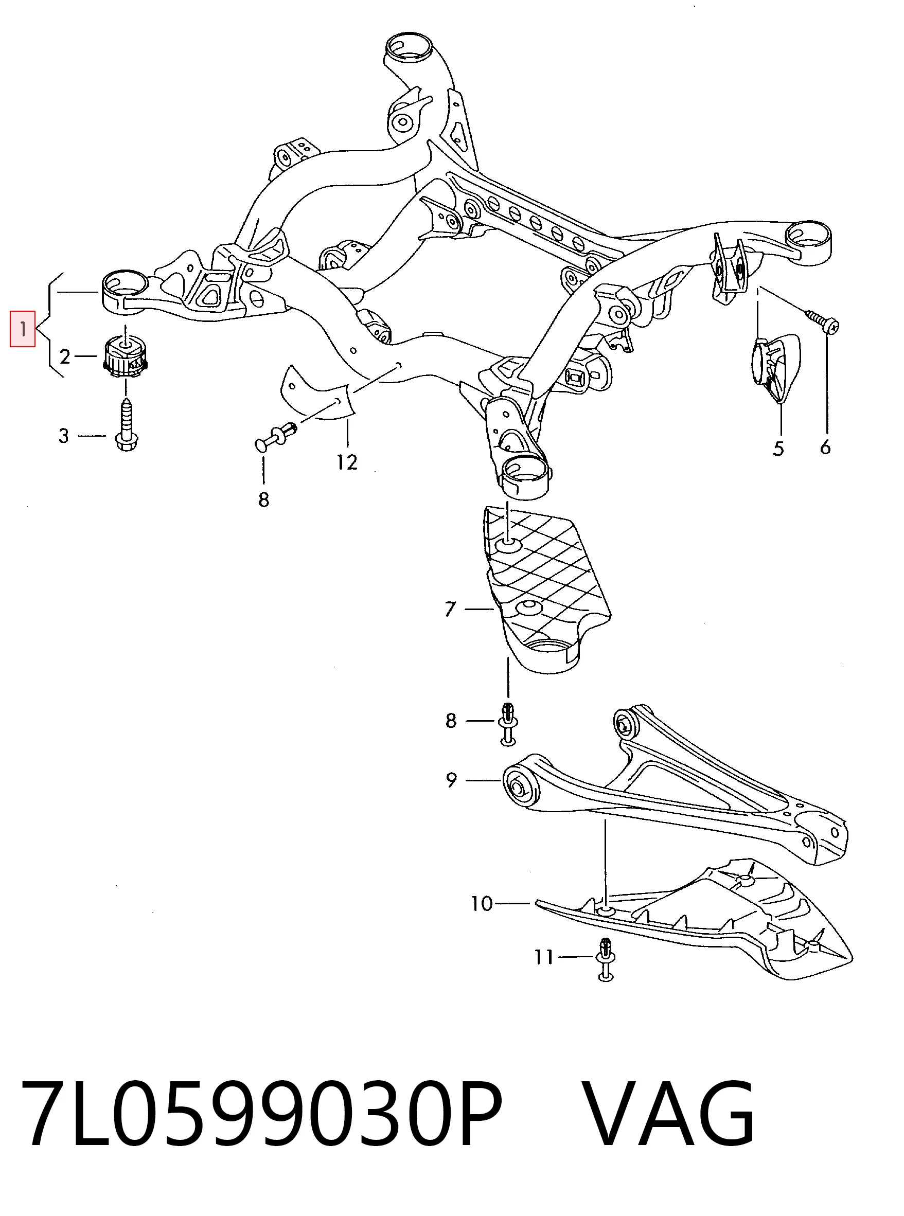  Viga de suspensão traseira (plataforma veicular) Volkswagen Touareg I SUV (7LA, 7L6, 7L7) (2002 - 2010) I