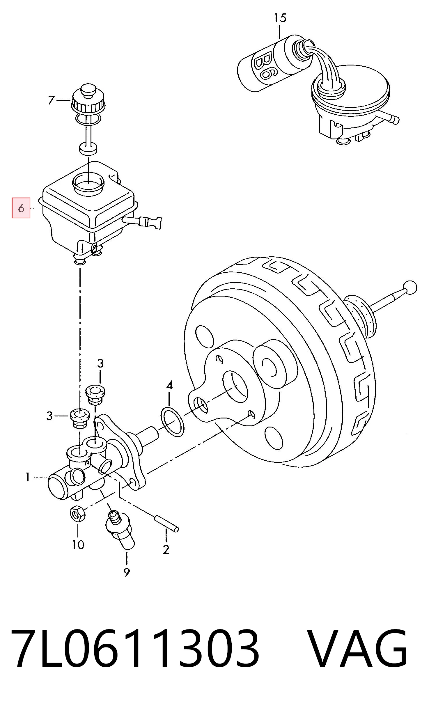 Tanque de cilindro mestre do freio (de fluido de freio) Volkswagen Touareg I 7LA, 7L6, 7L7 ao melhor preço