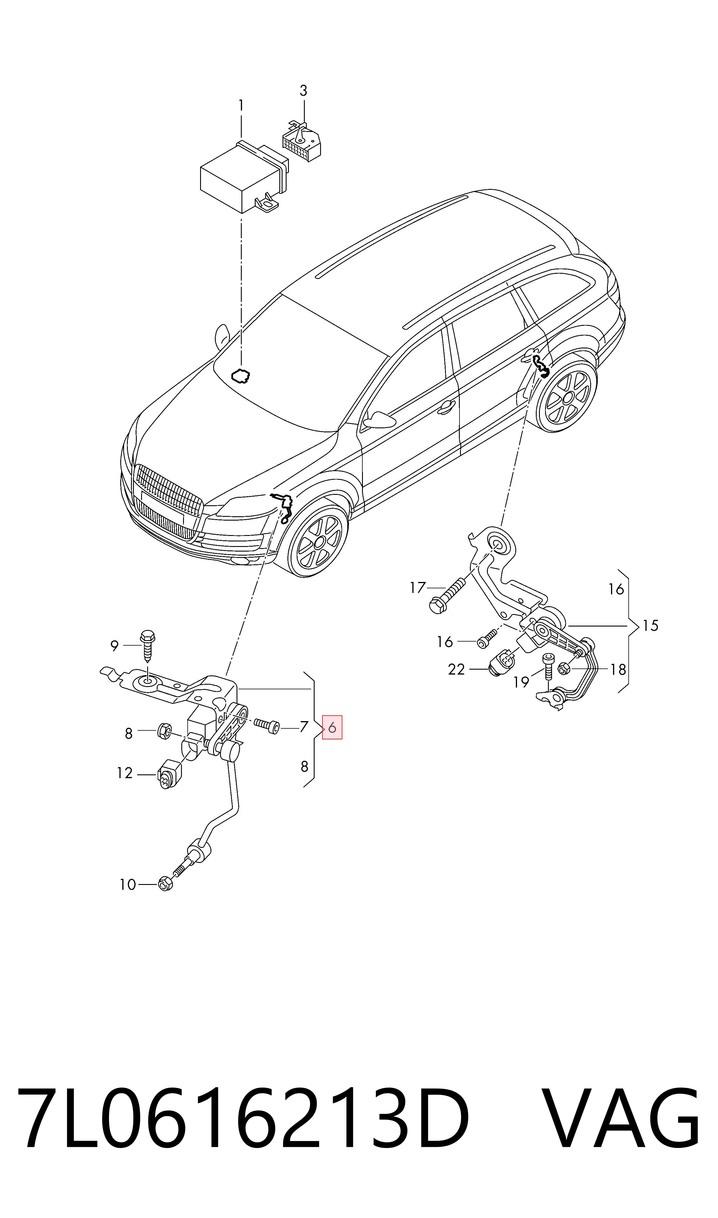 7L0616213D VAG Sensor dianteiro esquerdo do nível de posição de carroçaria