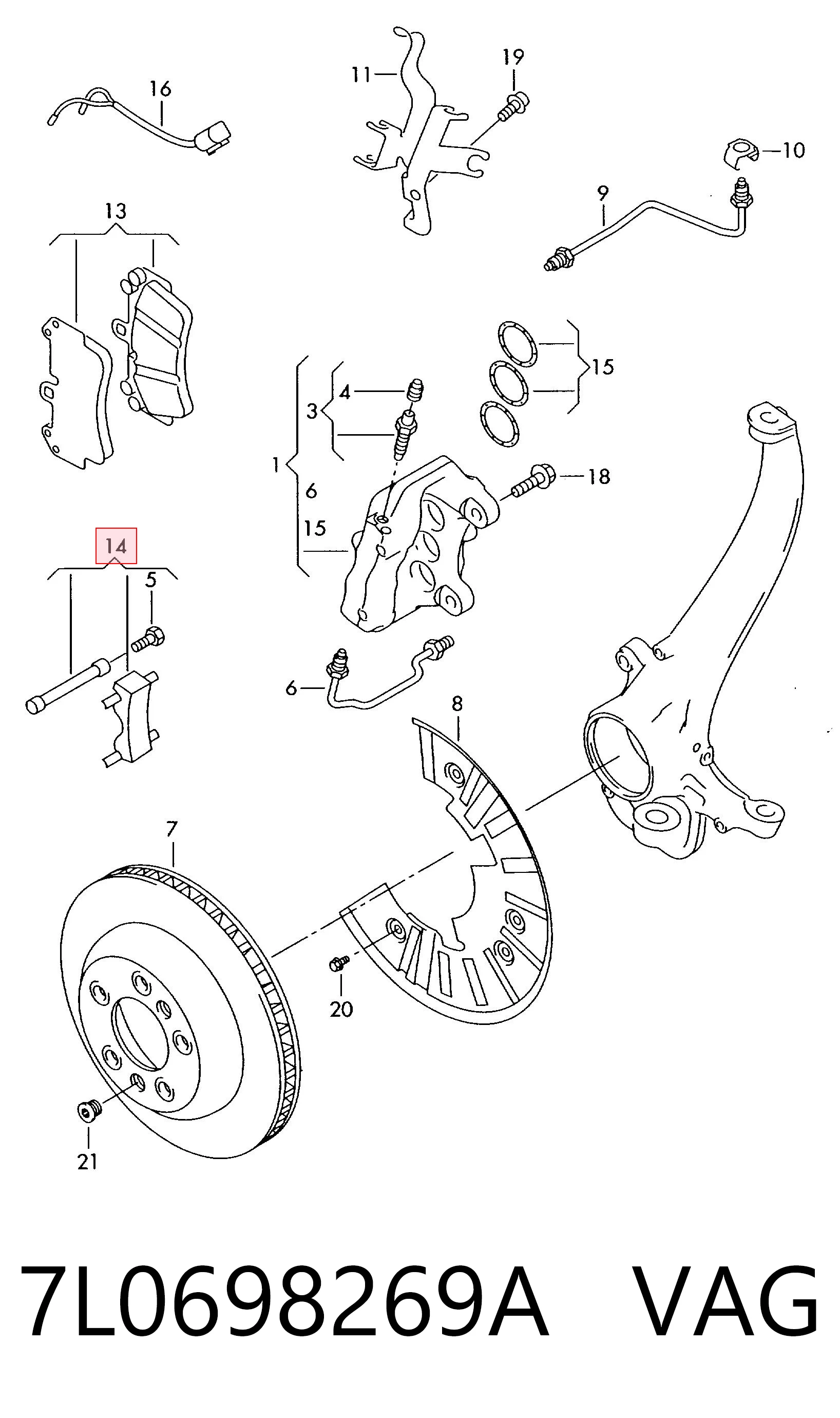 7L0698269A VAG Kit de molas de fixação de sapatas de disco dianteiras