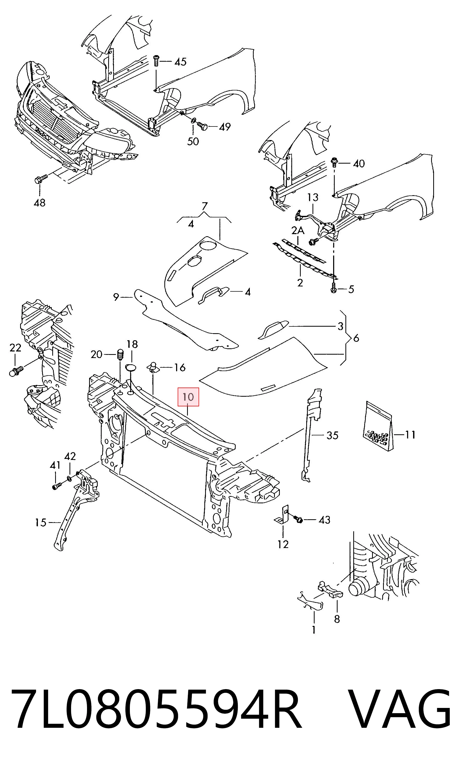 Suporte do radiador montado (painel de montagem de fixação das luzes) Volkswagen Touareg I 7LA, 7L6, 7L7 ao melhor preço