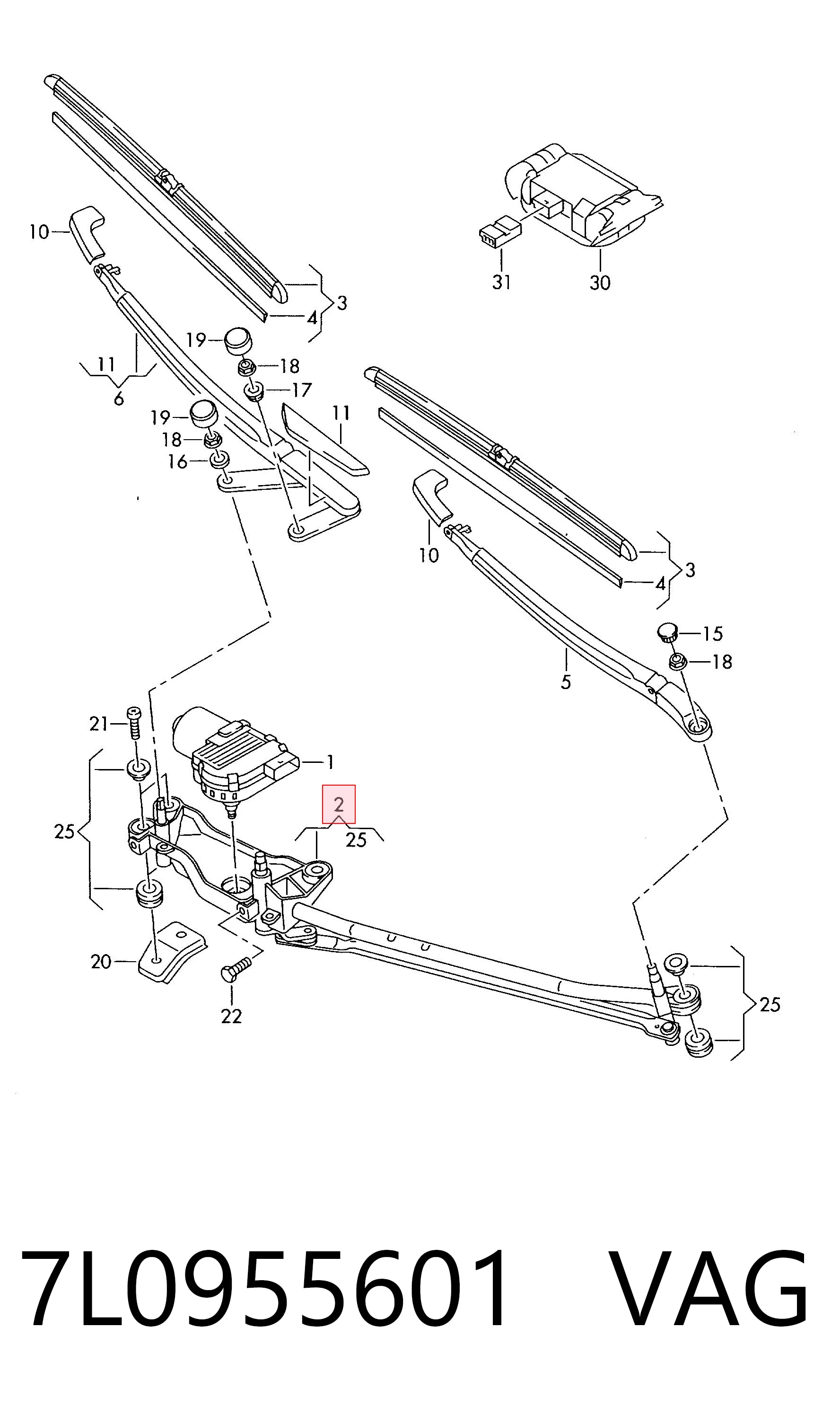 Trapézio de limpador pára-brisas para Volkswagen Touareg 7LA, 7L6, 7L7