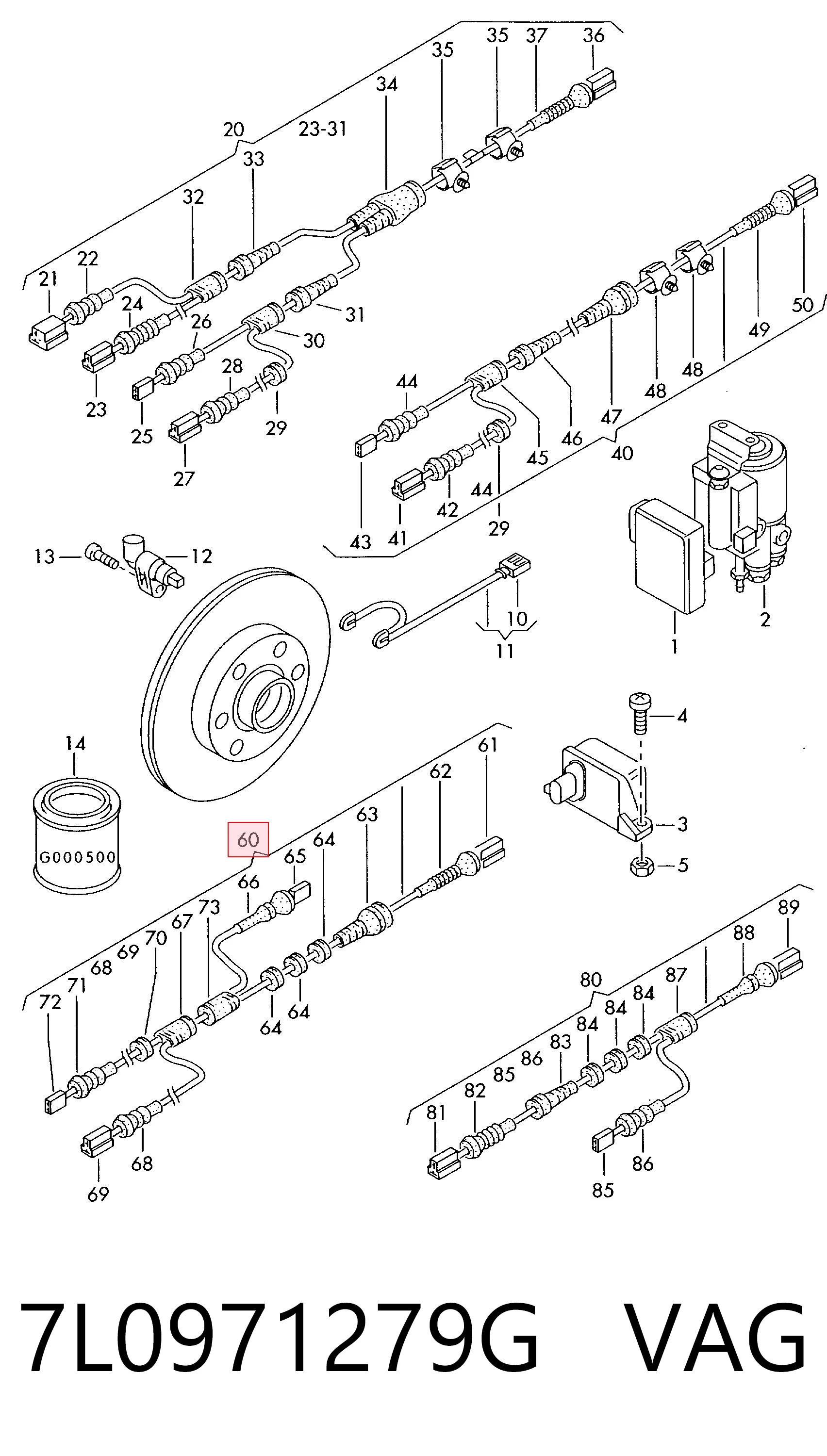7L0971279G VAG Fio traseiro de sensor ABS
