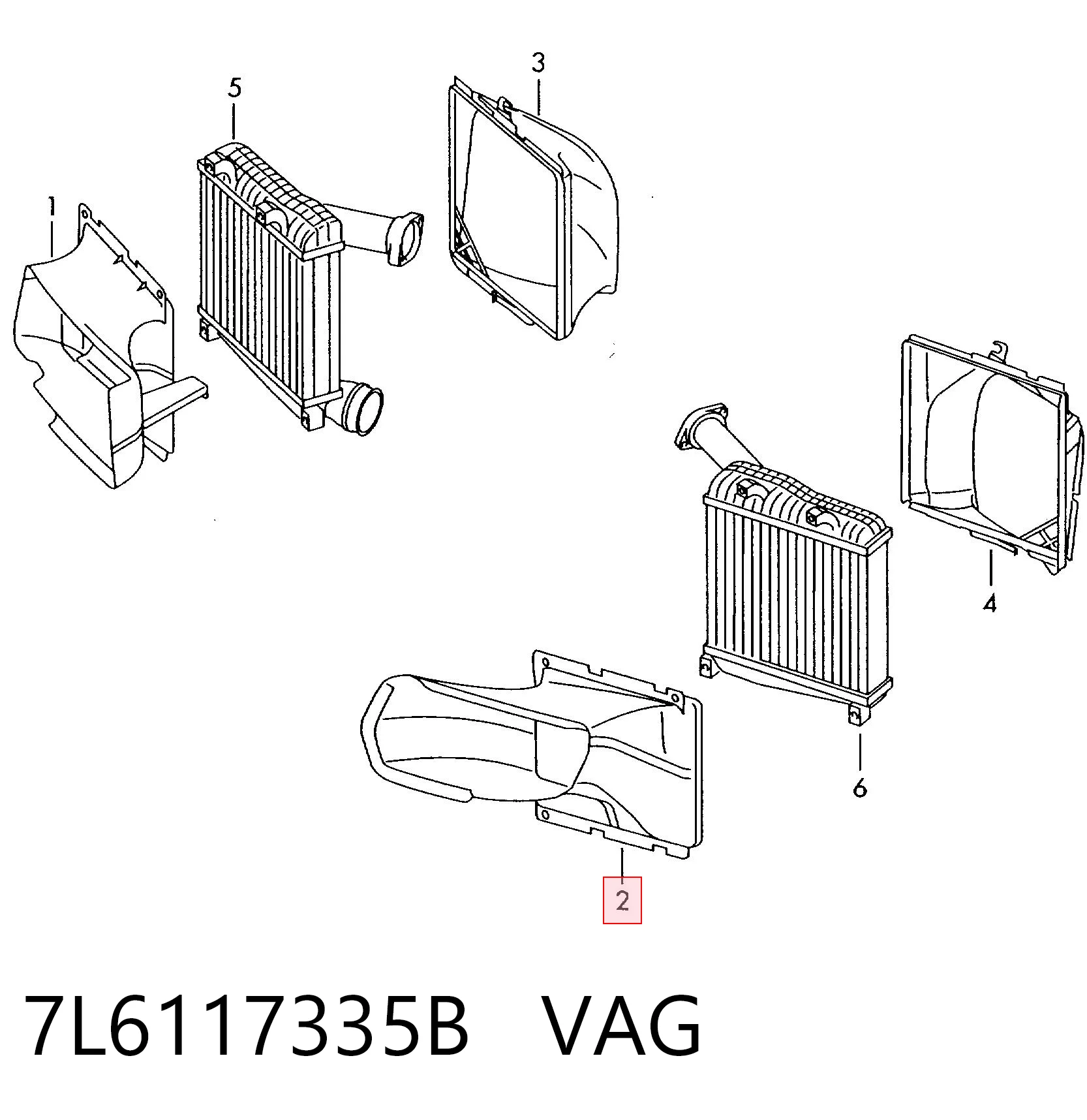 7L6117335B VAG Conduto de ar (defletor) esquerdo do radiador de intercooler