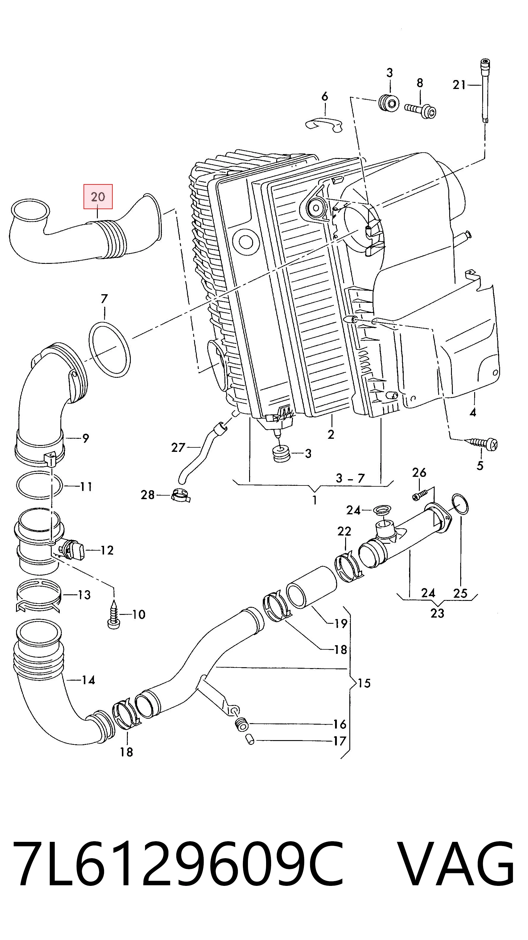7L6129609C VAG Cano derivado de ar, entrada de filtro de ar