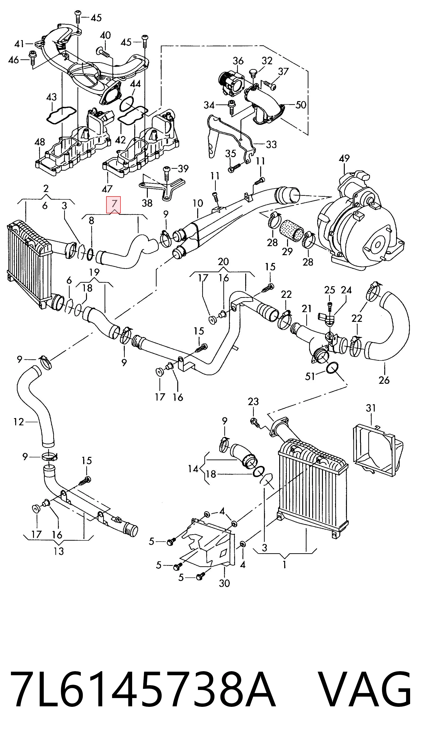 7L6145738A VAG Mangueira (cano derivado) de intercooler