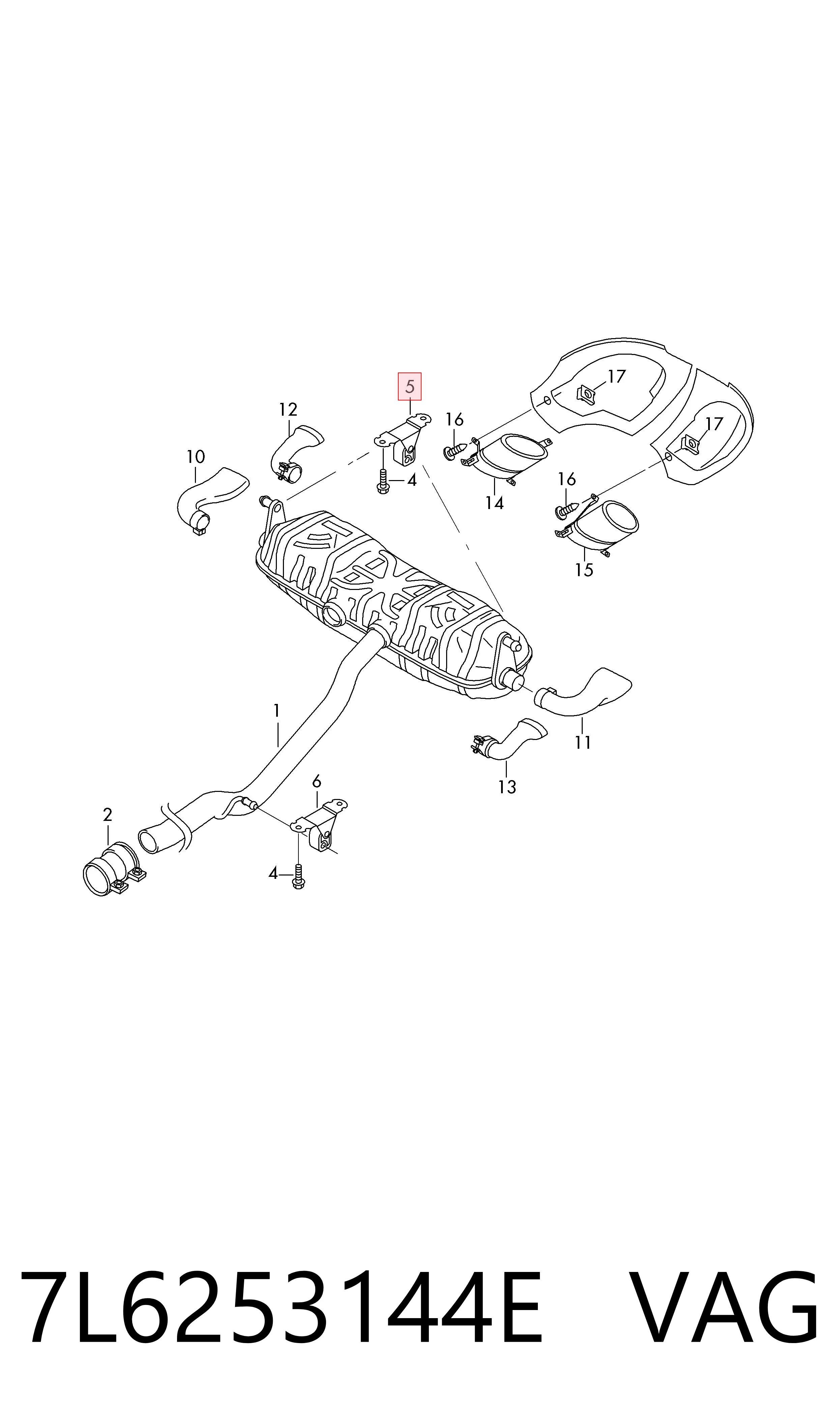 7L6253144E VAG Consola de coxim traseiro do silenciador