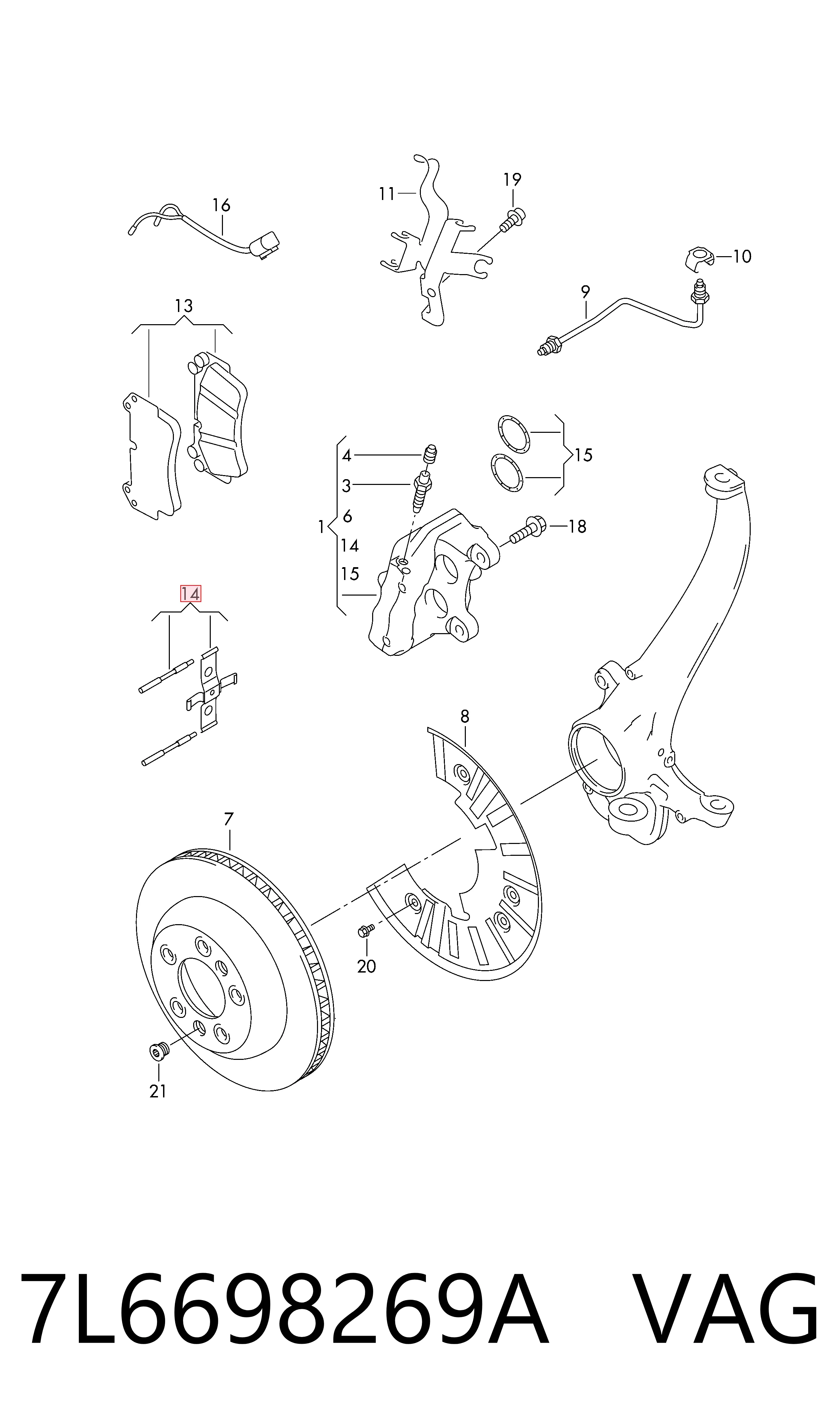 Kit de molas de fixação de sapatas de disco dianteiras para Volkswagen Touareg 7LA, 7L6, 7L7