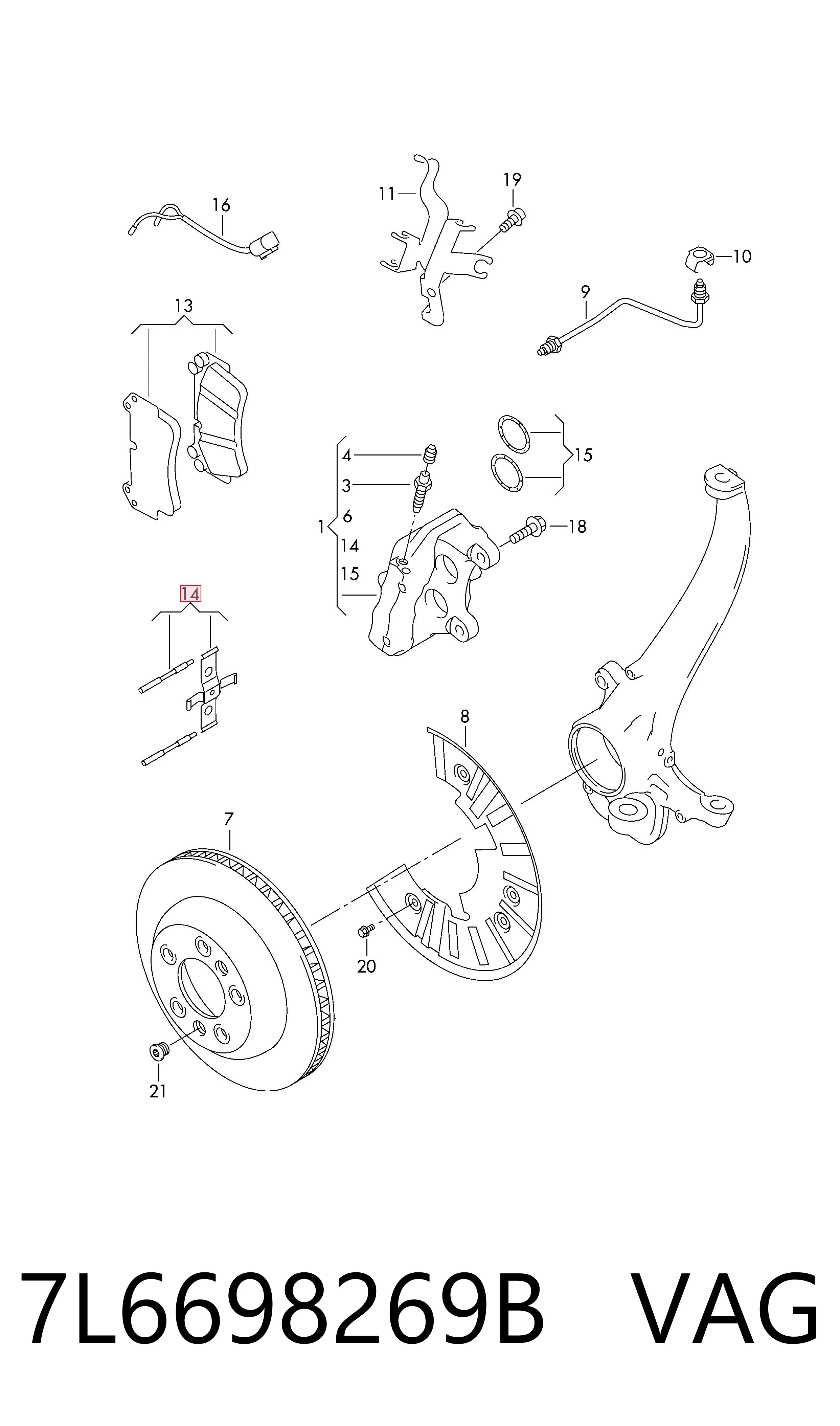 7L6698269B VAG Kit de molas de fixação de sapatas de disco dianteiras