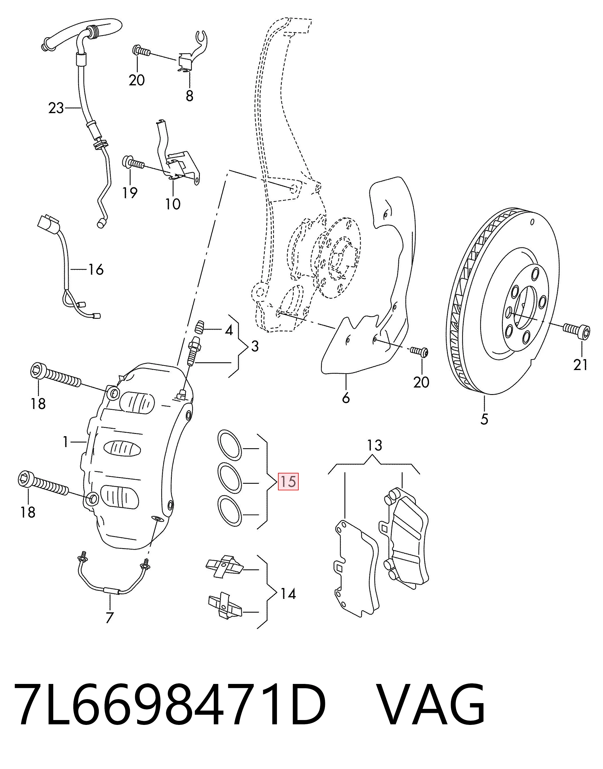 7L6698471D VAG Kit de reparação de suporte do freio dianteiro