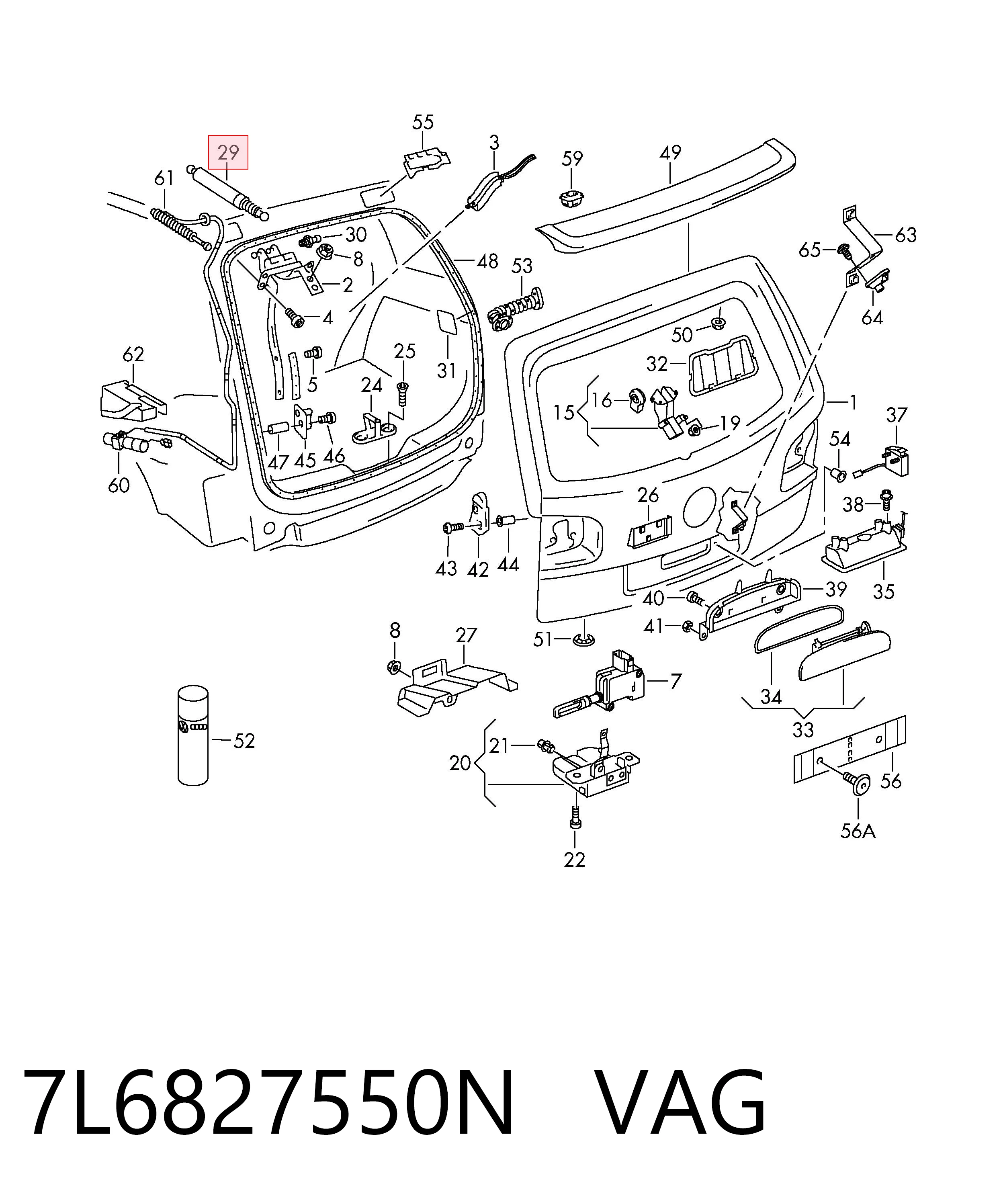 7L6827550N VAG Amortecedor de tampa de porta-malas (de 3ª/5ª porta traseira)