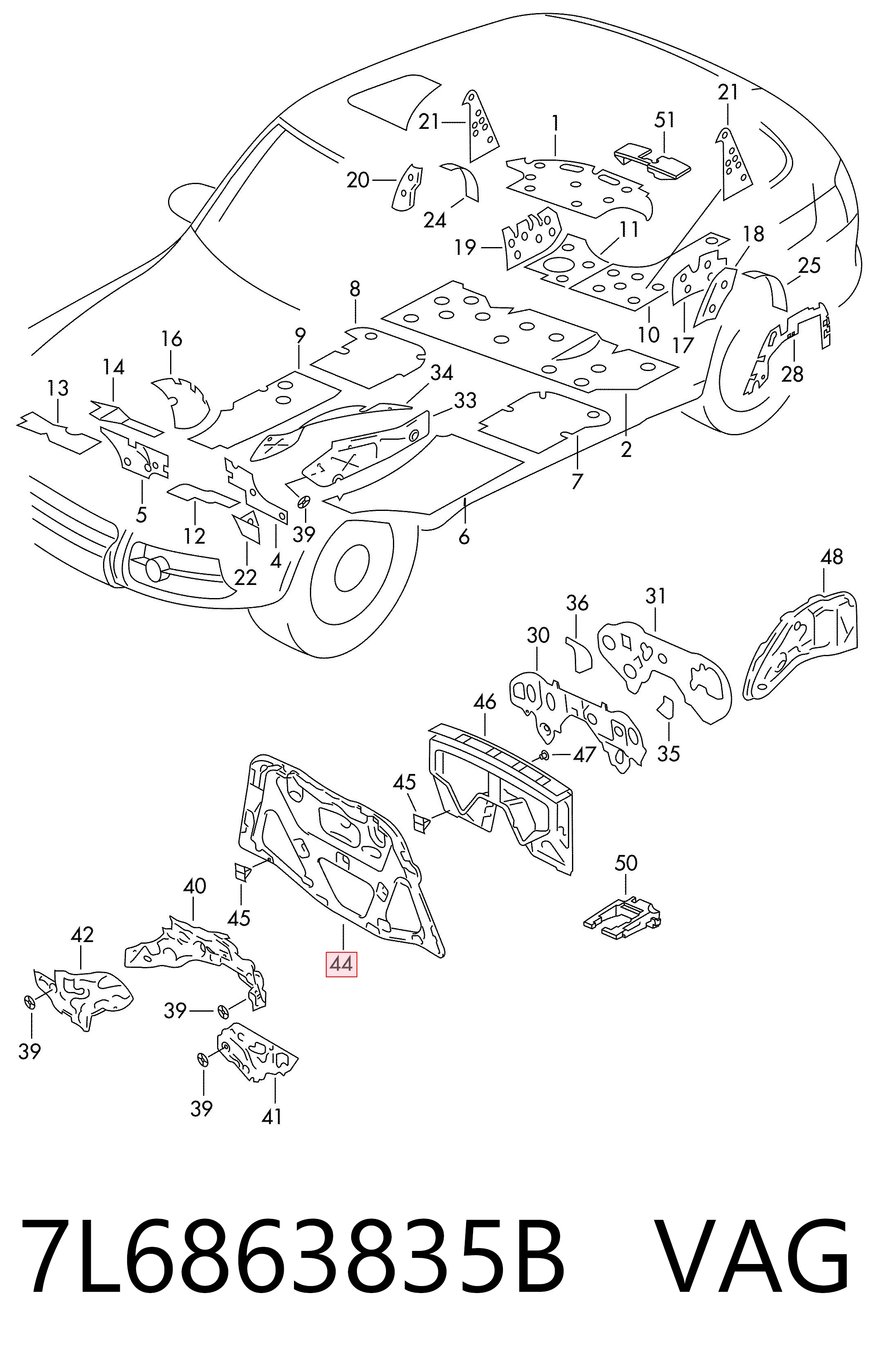  Isolamento de ruído da capota Volkswagen Touareg I SUV (7LA, 7L6, 7L7) (2002 - 2010) I