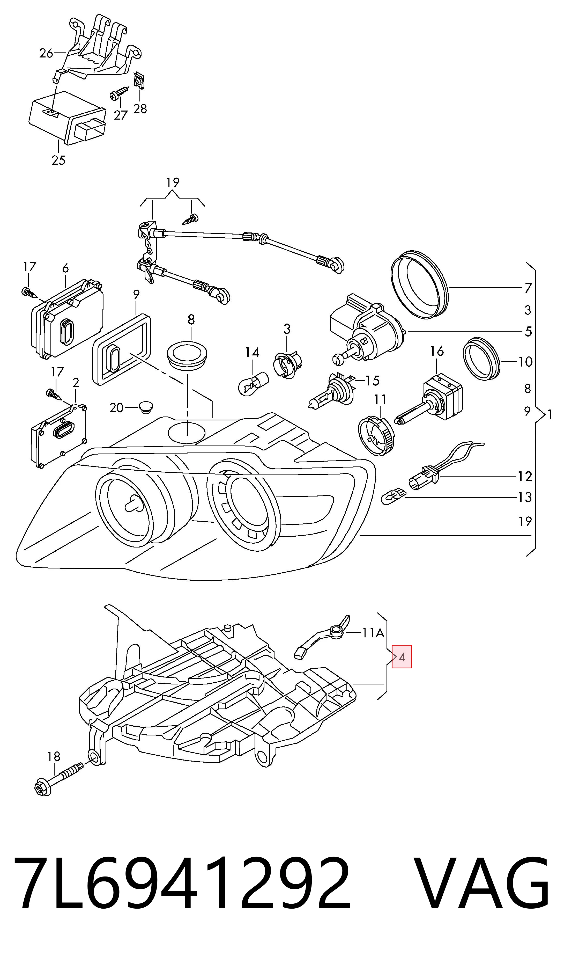 7L6941292 VAG Consola (adaptador) de fixação da luz dianteira direita