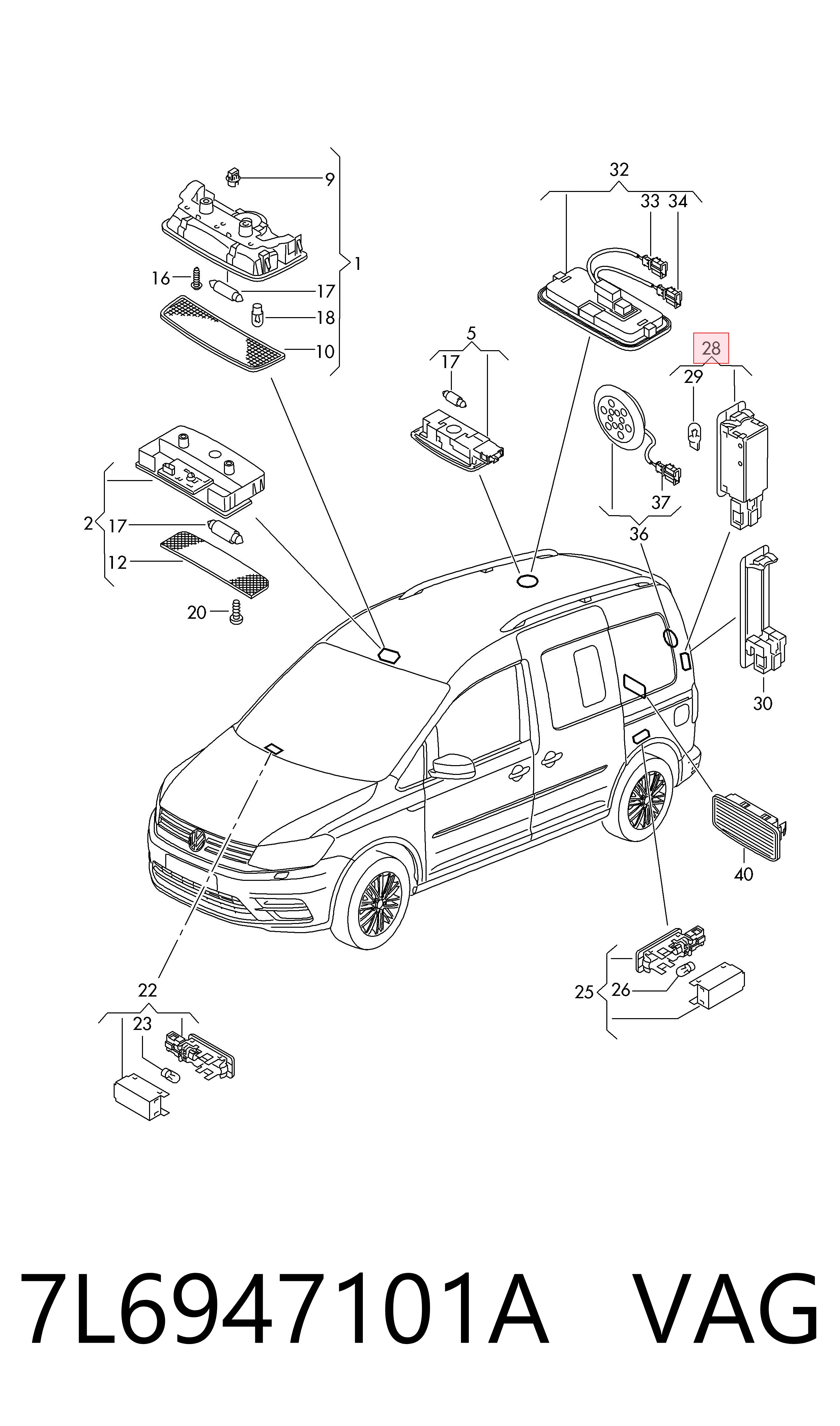 7L6947101A VAG Quebra-luz da luz de fundo da seção de bagagem