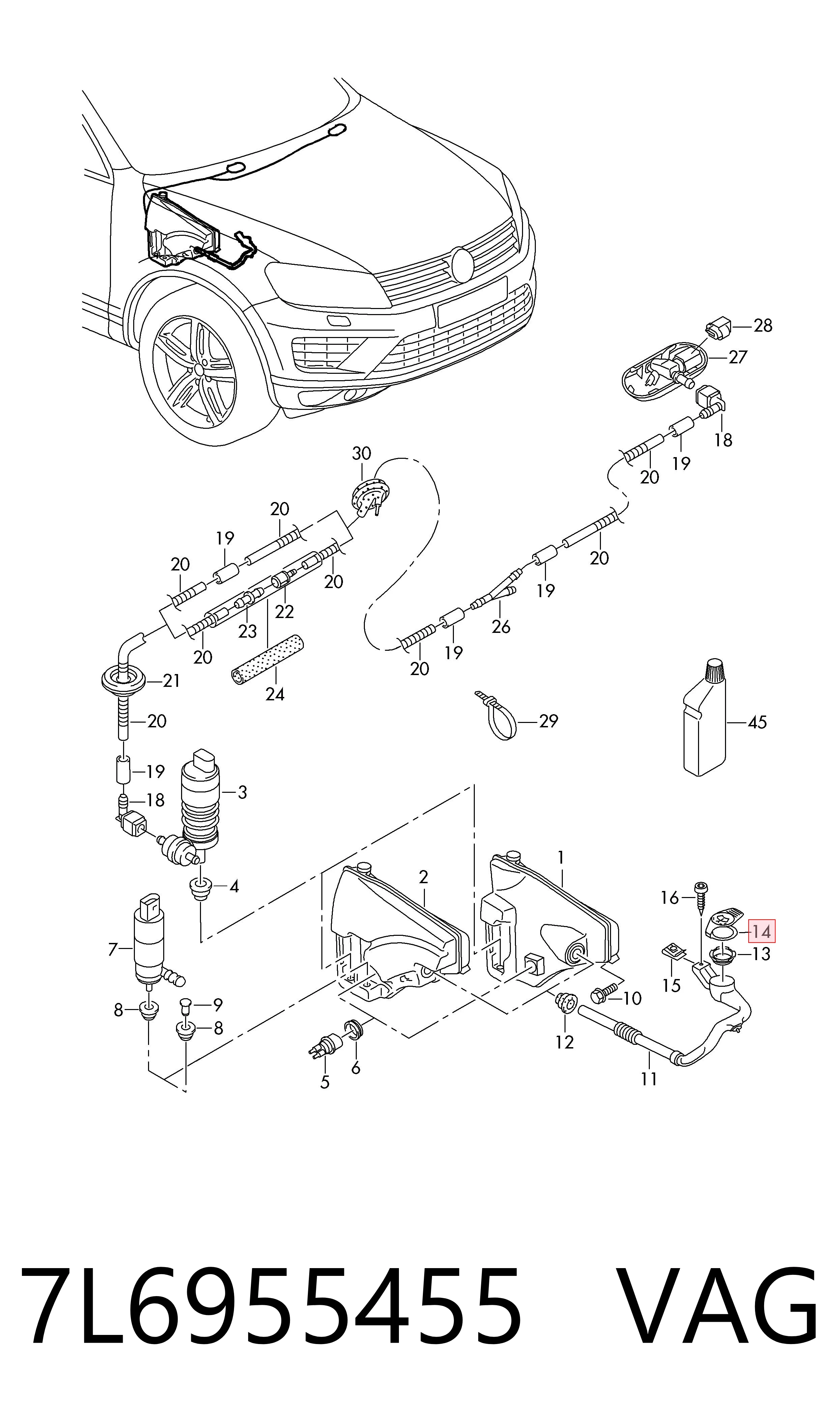 Tampa de tanque de fluido para lavador para Volkswagen Touareg II 7P5, 7P6