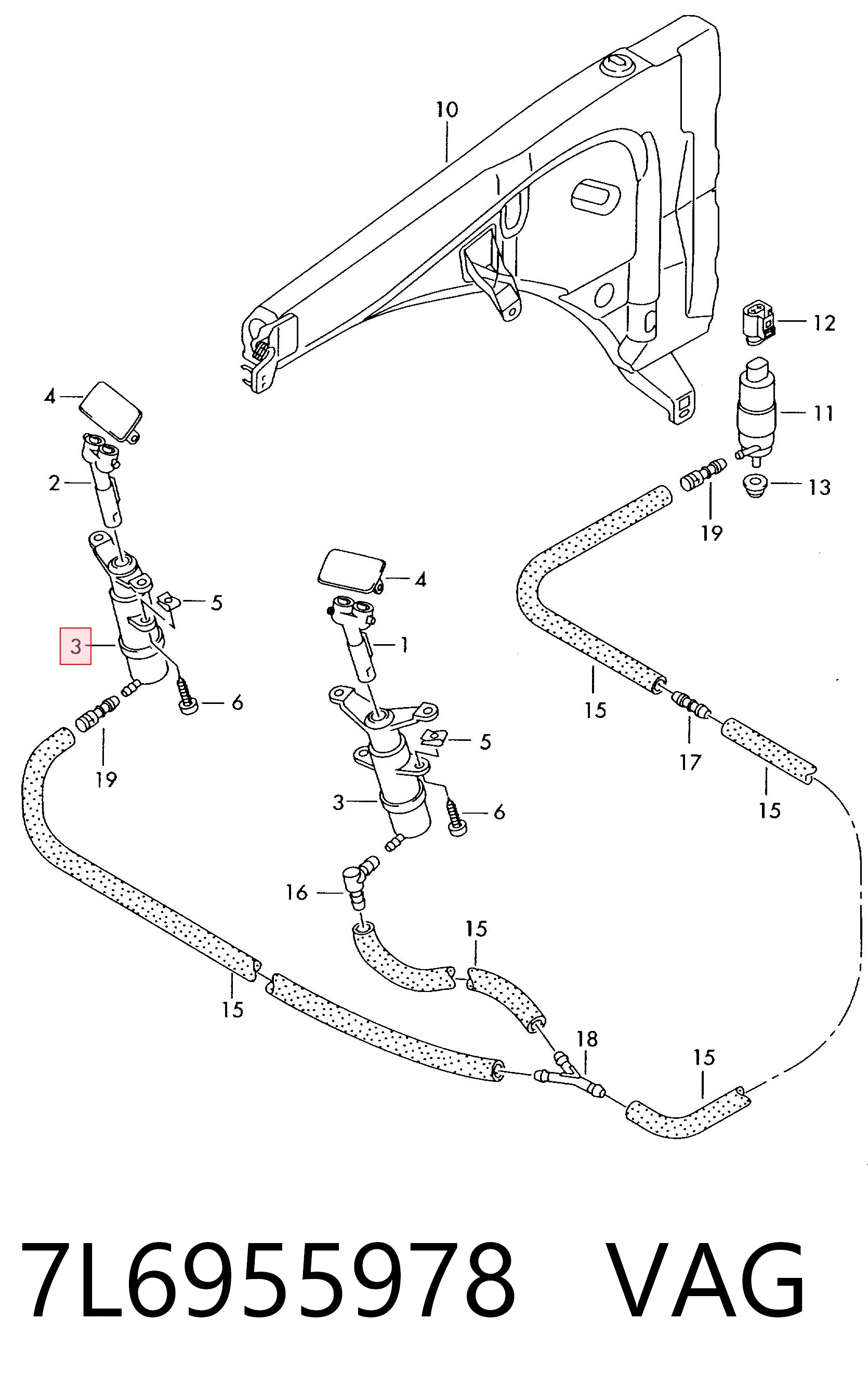 7L6955978 VAG Suporte do injetor de fluido para lavador das luzes (cilindro de elevação)