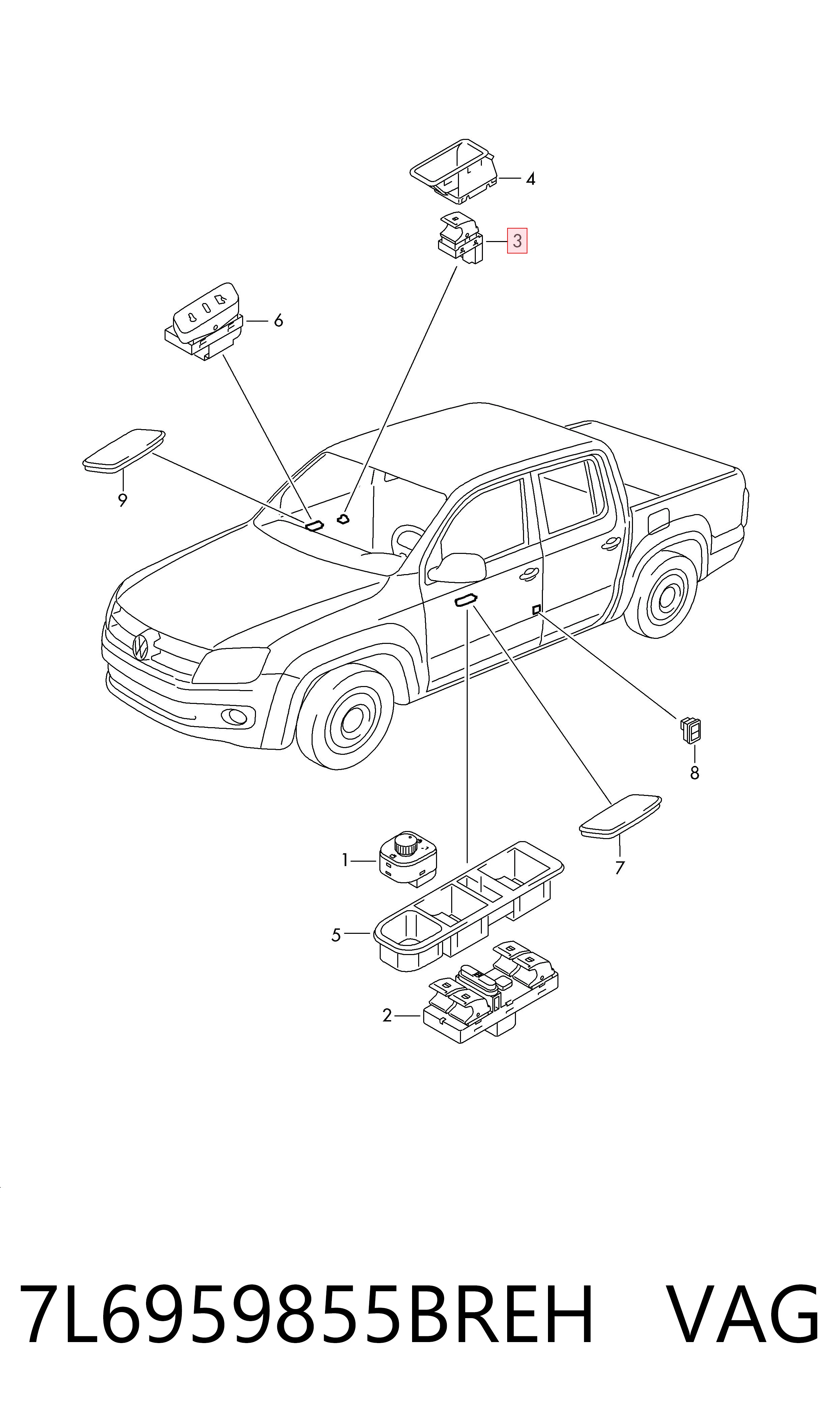 Botão dianteiro direito de ativação de motor de acionamento de vidro VAG 7L6959855BREH preço, a partir de 13,62 USD