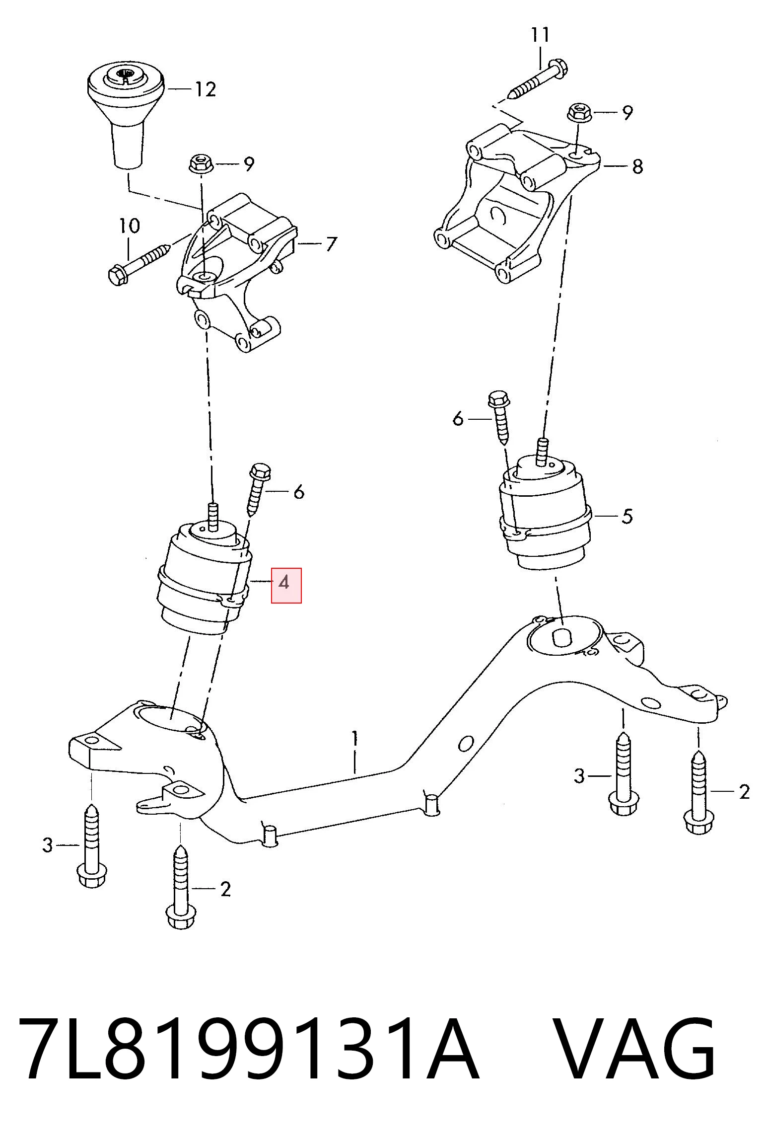 7L8199131A VAG Coxim (suporte) esquerdo/direito de motor