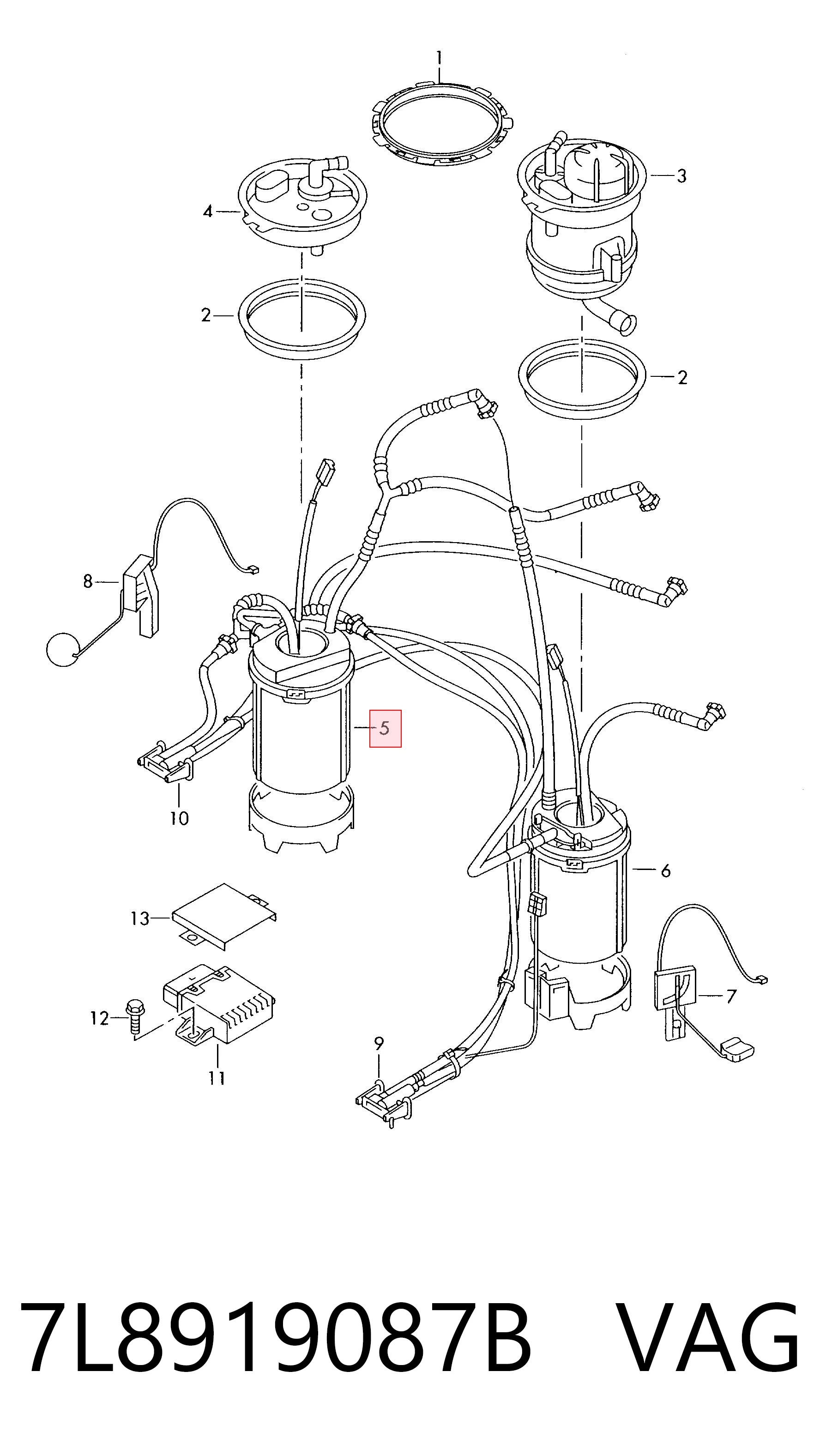 7L8919087B VAG Módulo de bomba de combustível com sensor do nível de combustível