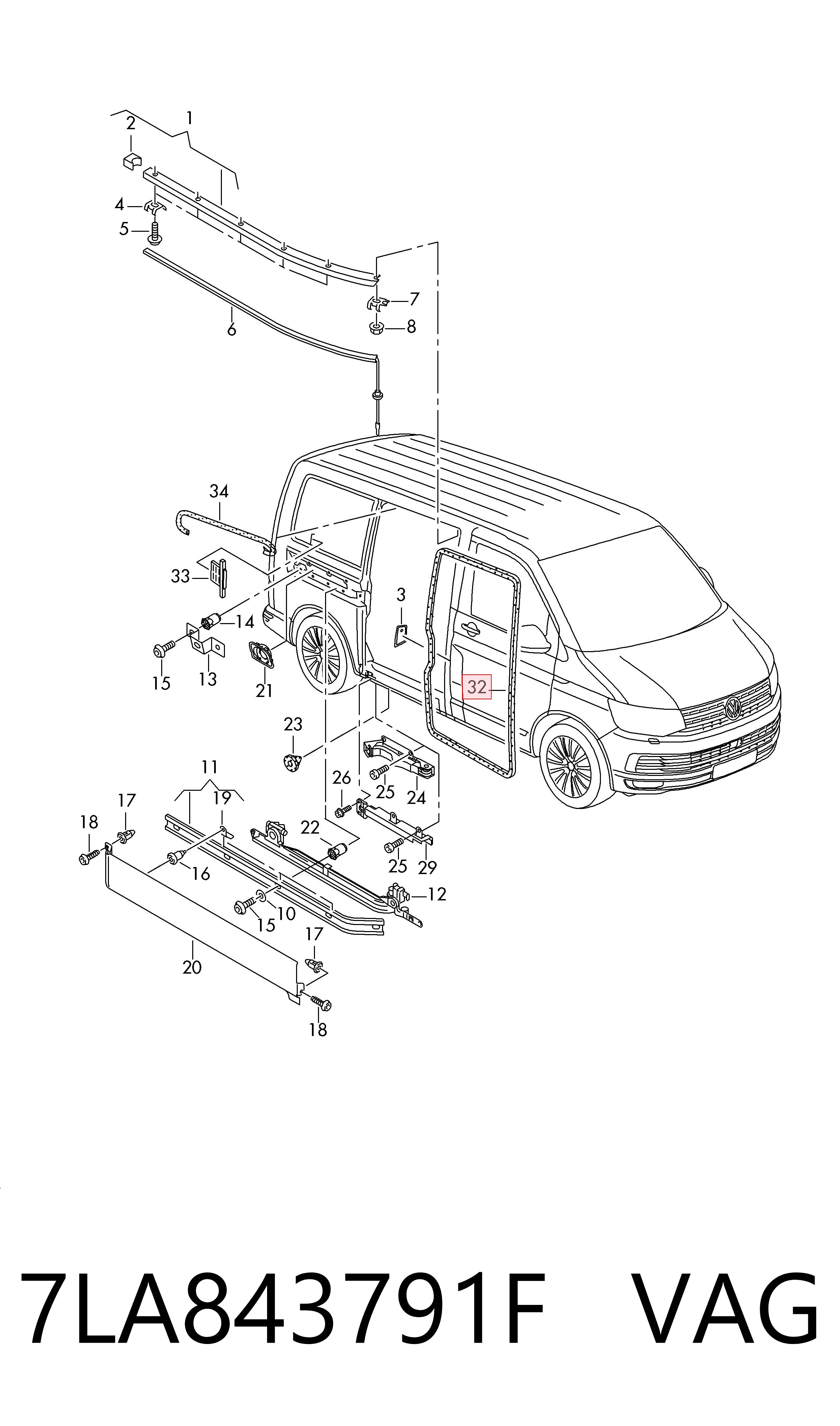 Vedação da porta lateral (deslizante) VAG 7LA843791F preço, a partir de 109,69 USD