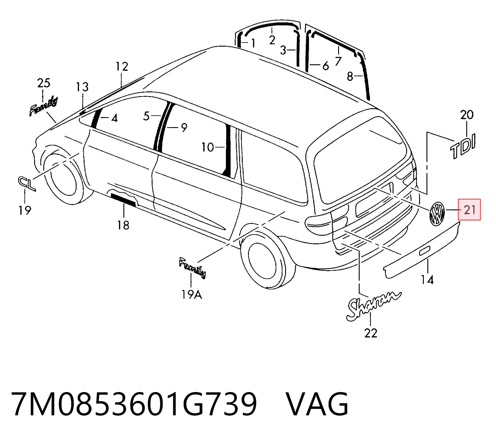 Emblema de tampa de porta-malas (emblema de firma) Volkswagen Sharan I 7M8, 7M9, 7M6 ao melhor preço