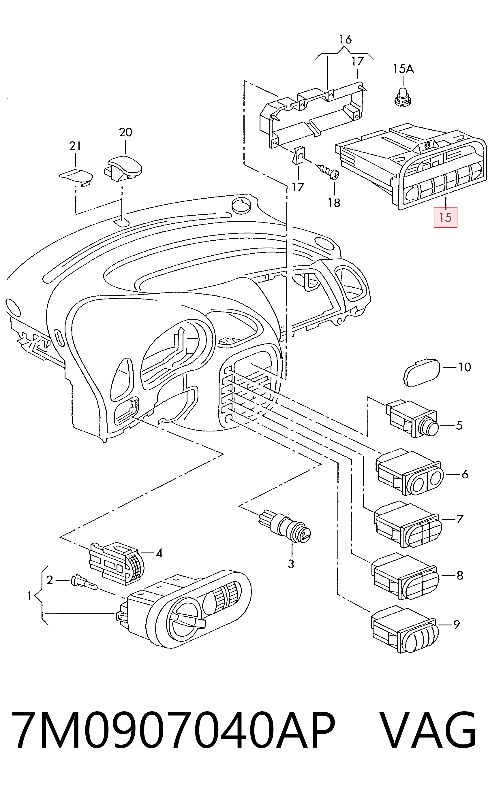 Unidade de controlo dos modos de aquecimento/condicionamento para Volkswagen Sharan I 7M8, 7M9, 7M6