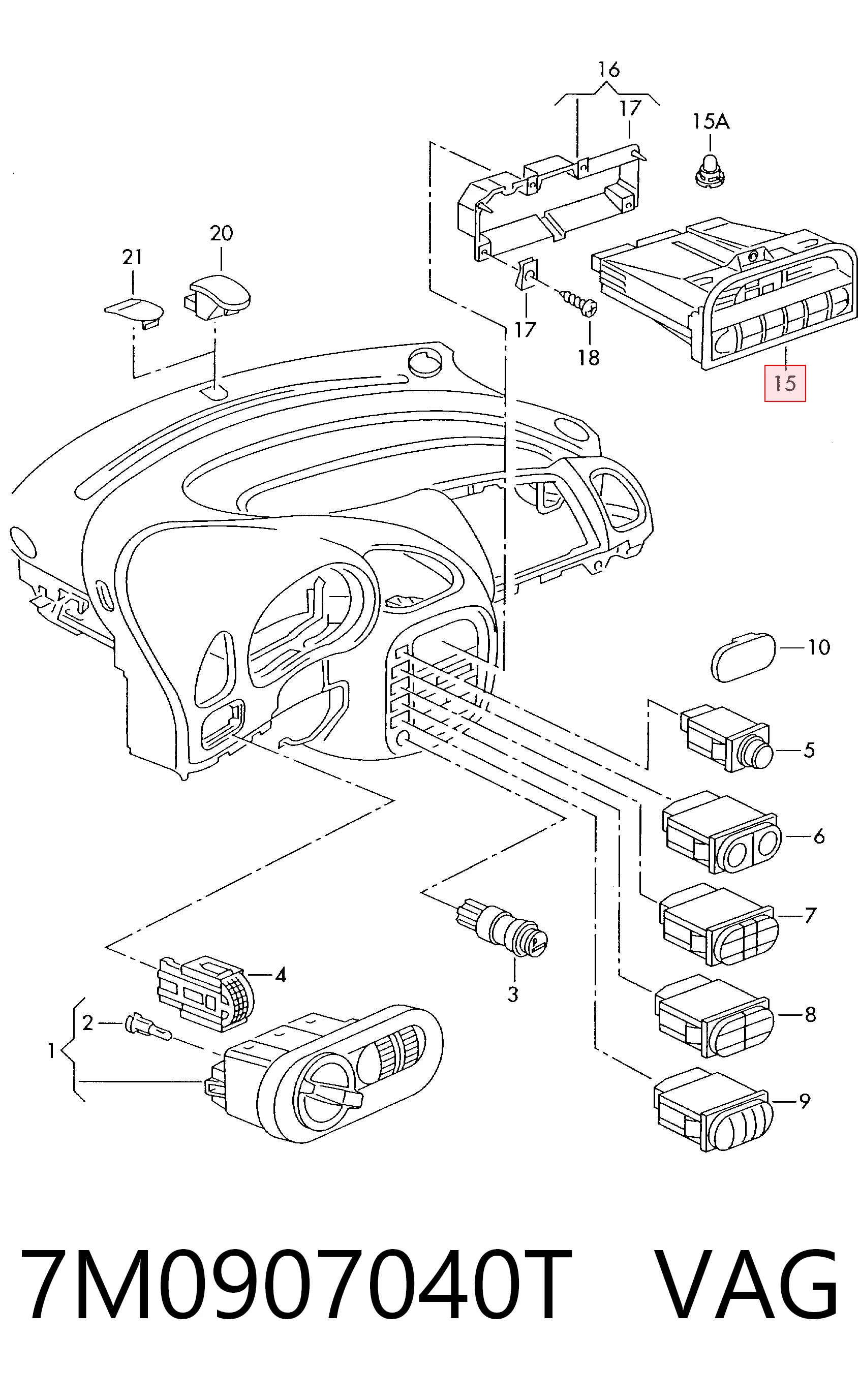 Unidade de controlo dos modos de aquecimento/condicionamento Volkswagen Sharan I 7M8, 7M9, 7M6 ao melhor preço