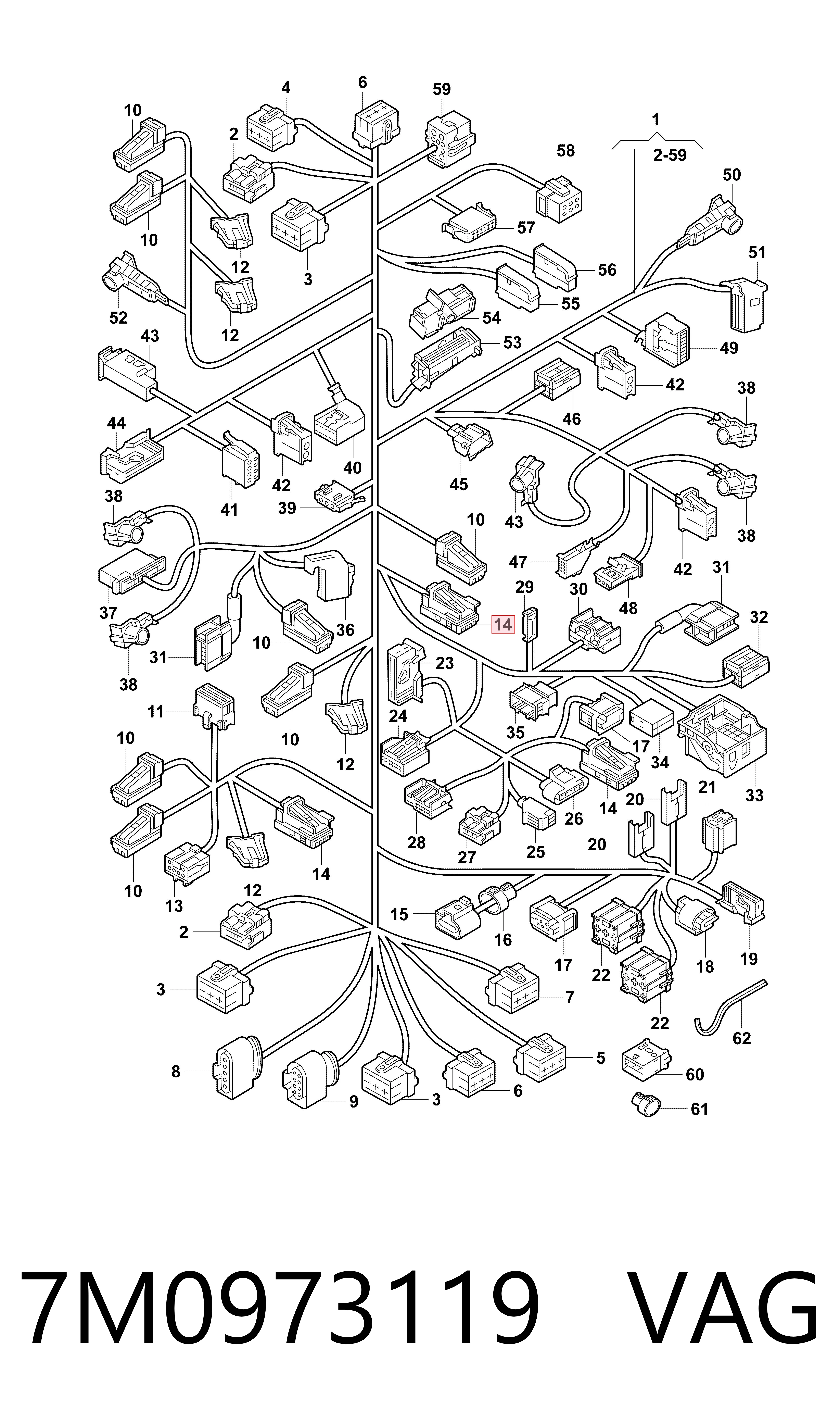 7M0973119 VAG Fios isolados da seção de motor