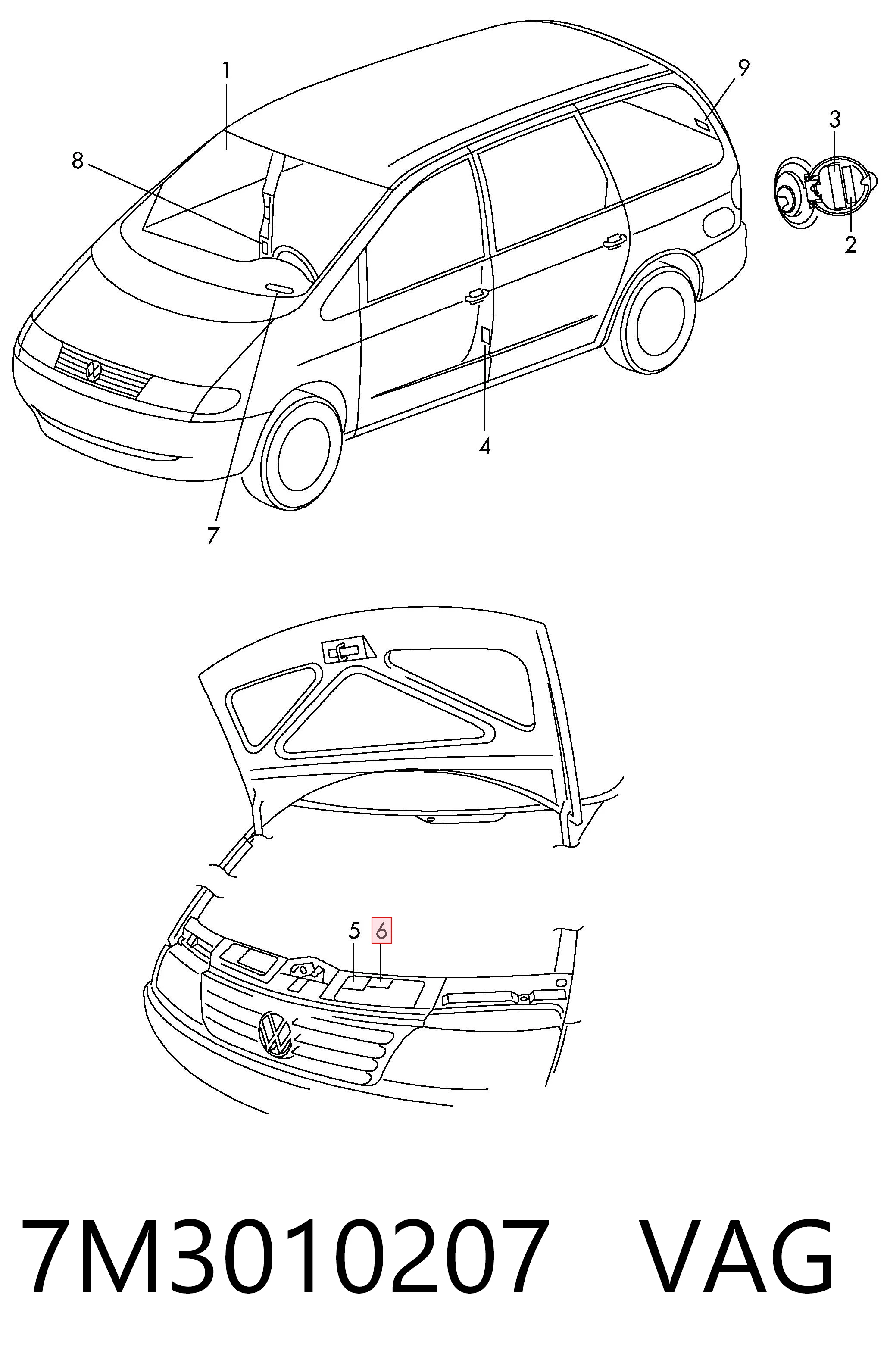 Emblema de tampa de porta-malas (emblema de firma) para Volkswagen Touareg I 7LA, 7L6, 7L7